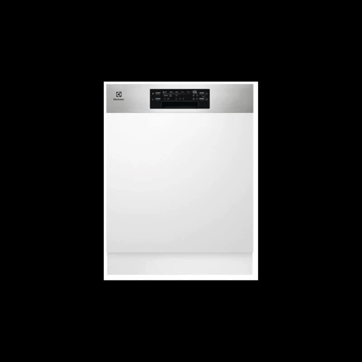 Una lavastoviglie Electrolux bianca su sfondo nero.