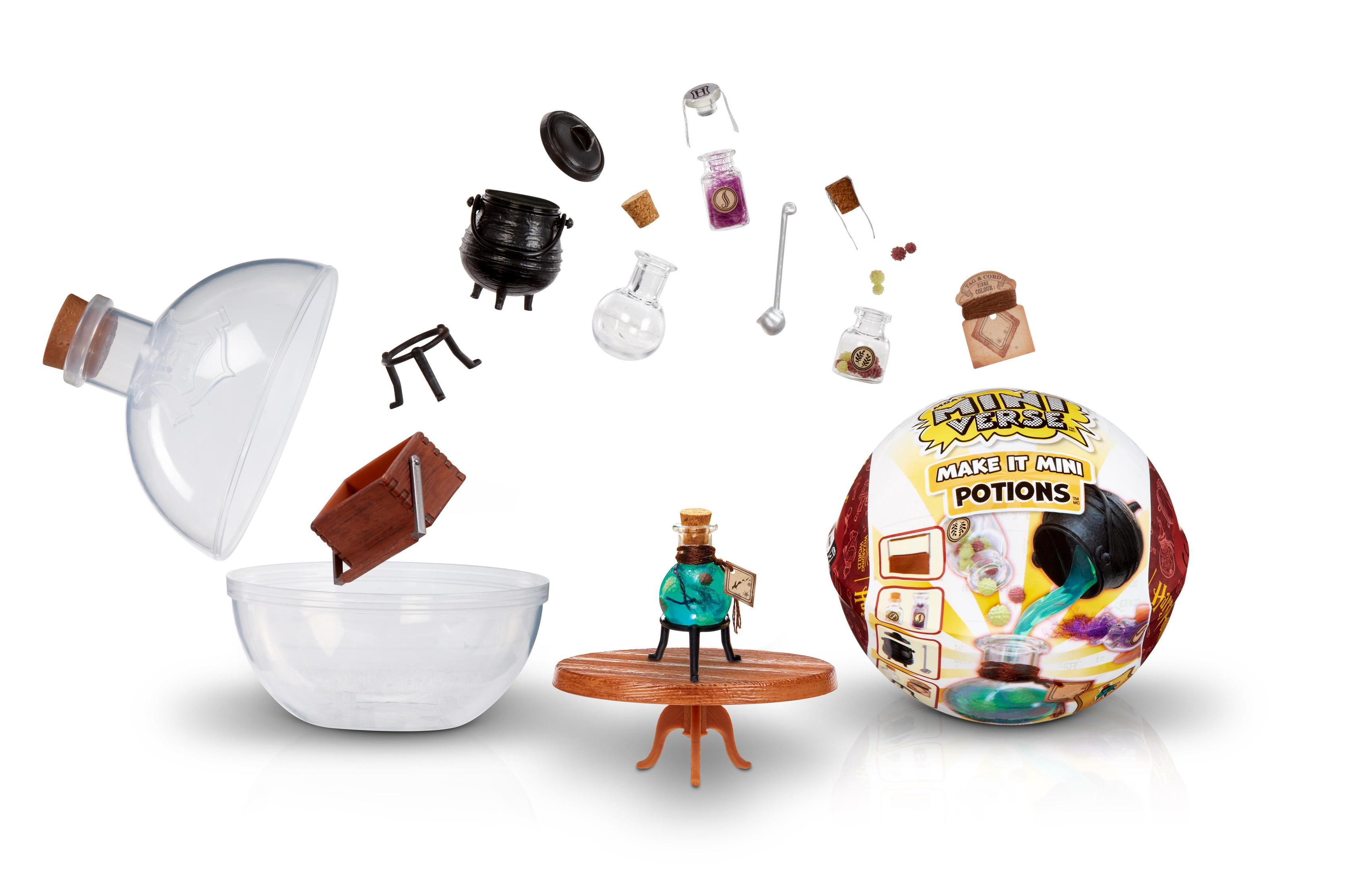 Set di pozioni Mini Verse con ingredienti e accessori. È presente anche un pacco rotondo.