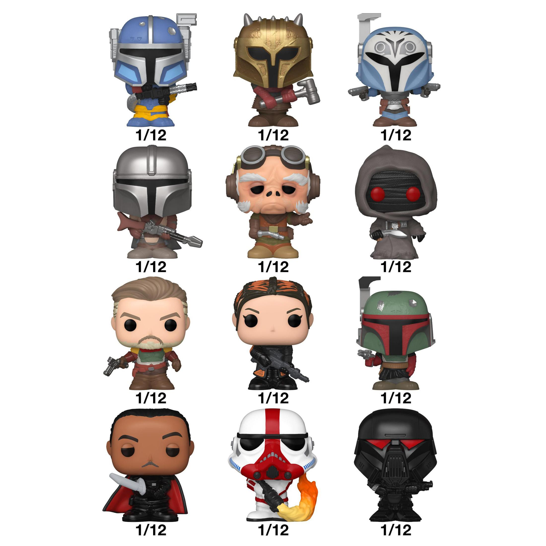 12 personaggi Funko Pop di Star Wars. Sfondo bianco.