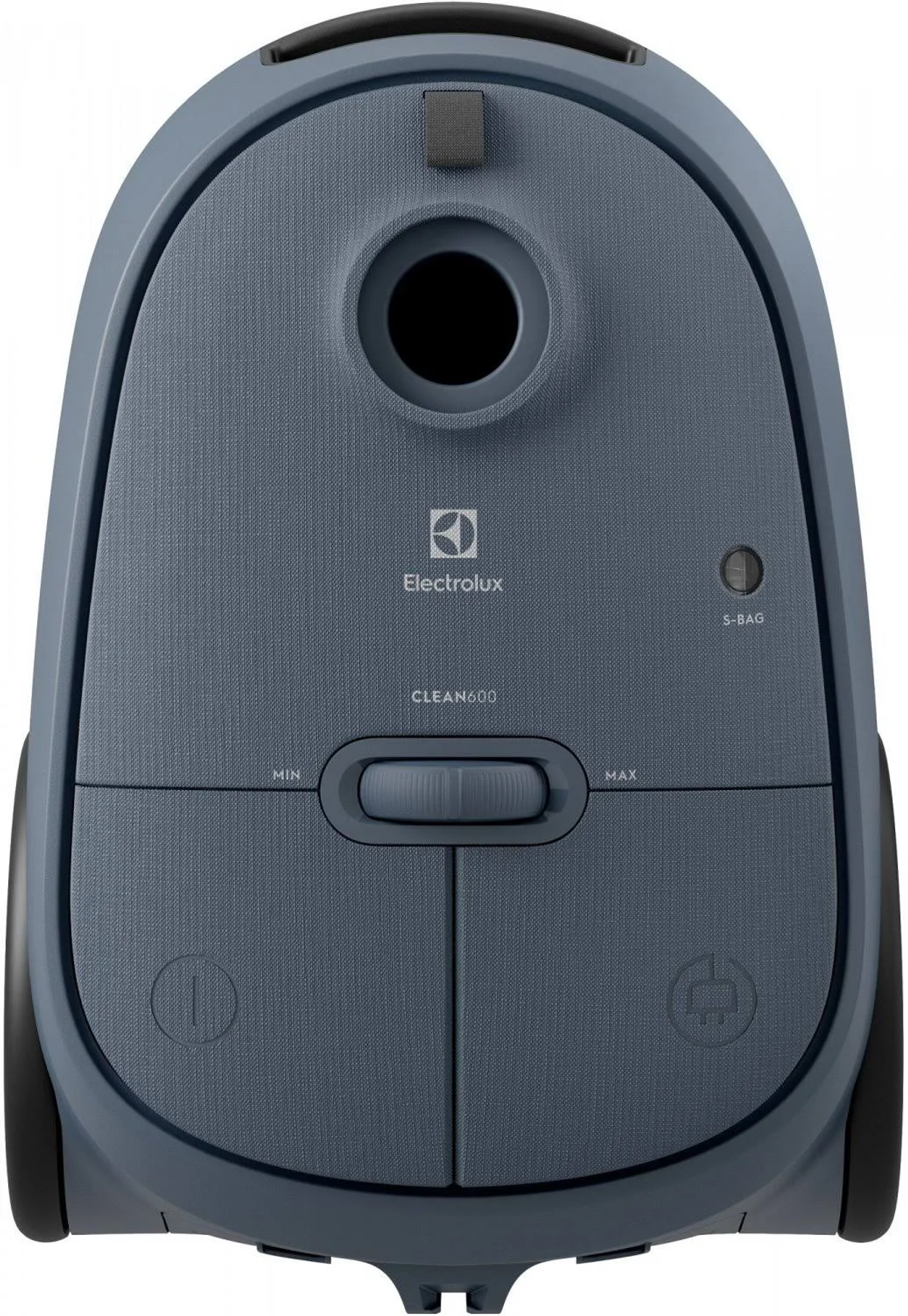 Niebieski odkurzacz Electrolux. Ma uchwyt, przyciski i etykietę S-BAG.