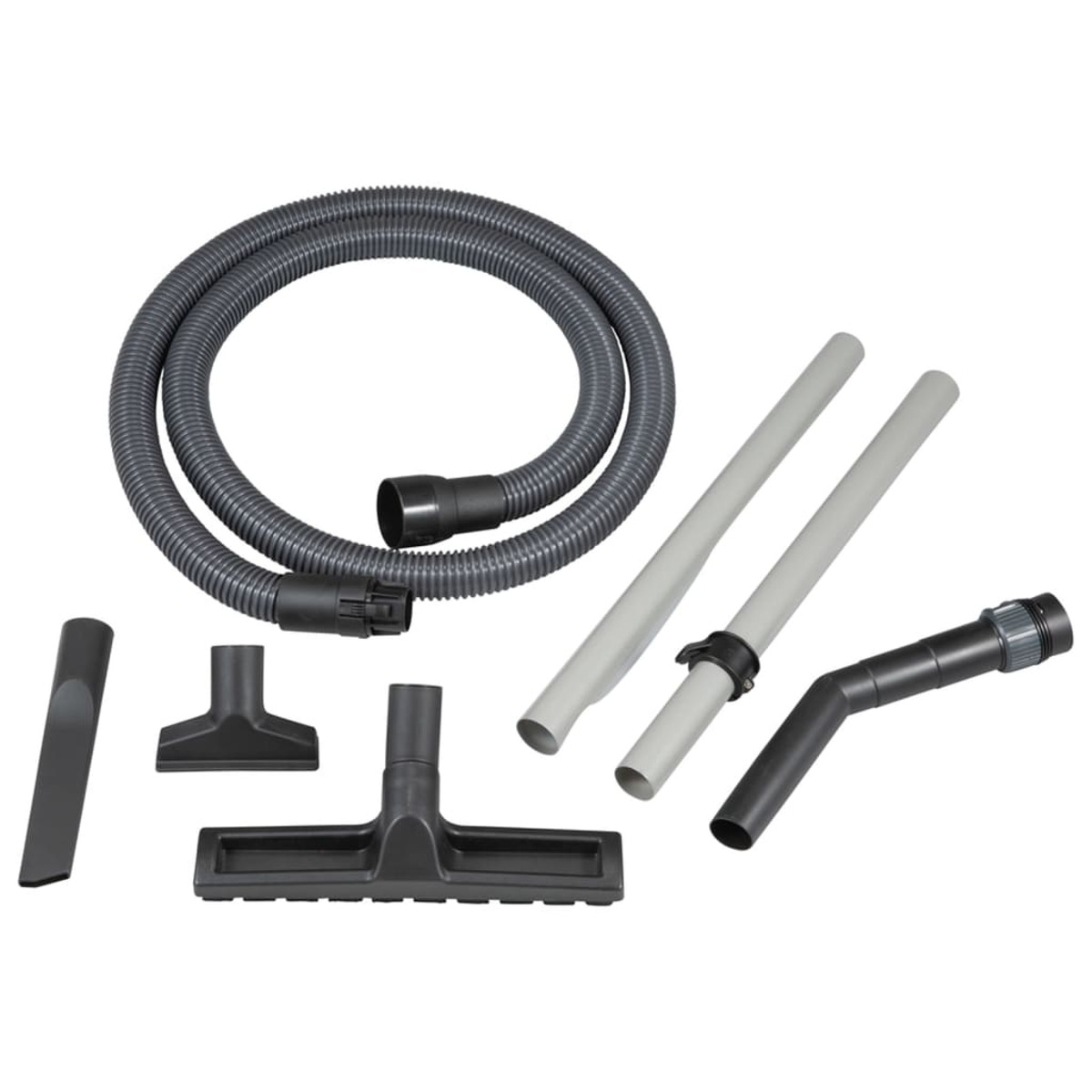Accesorios de aspiradora: manguera, tubos y varios accesorios.