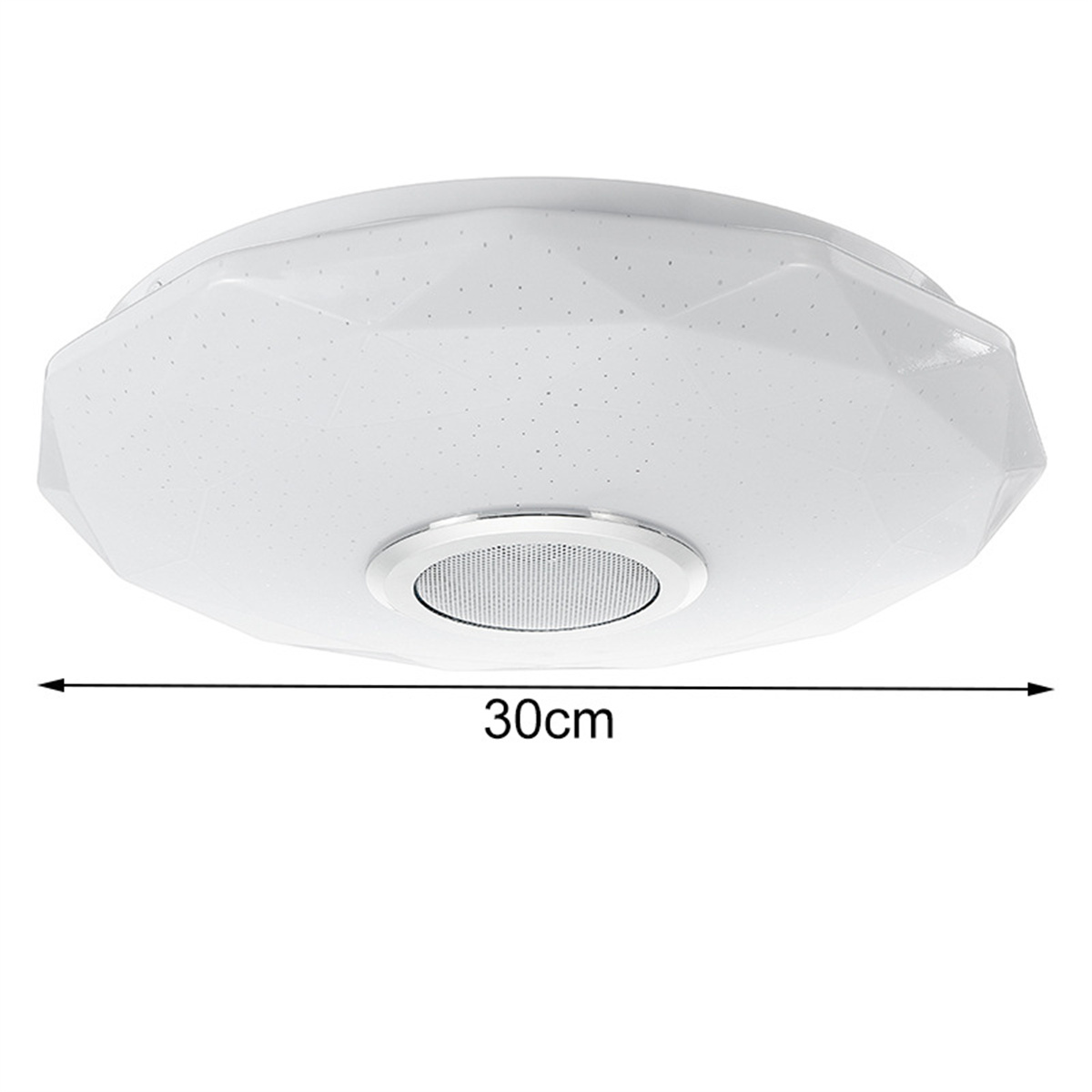 Weißer runder Deckenleuchter mit Lautsprecher, 30cm Durchmesser.