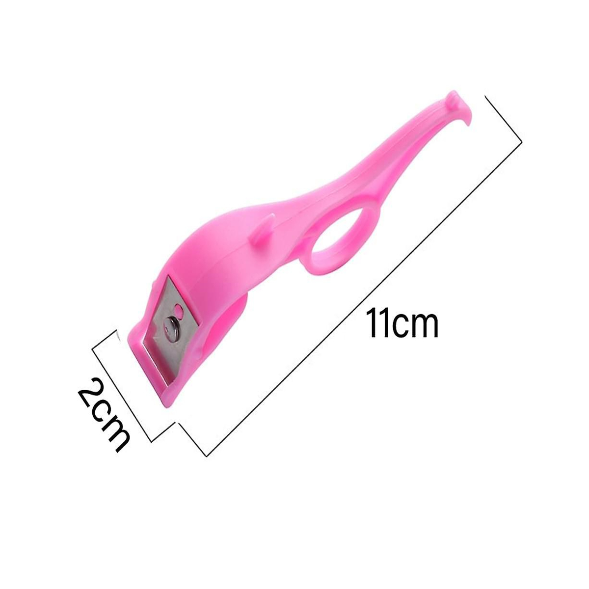 Rosa Wimpernzange, Größe mit 11 cm und 2 cm markiert. Weißer Hintergrund.
