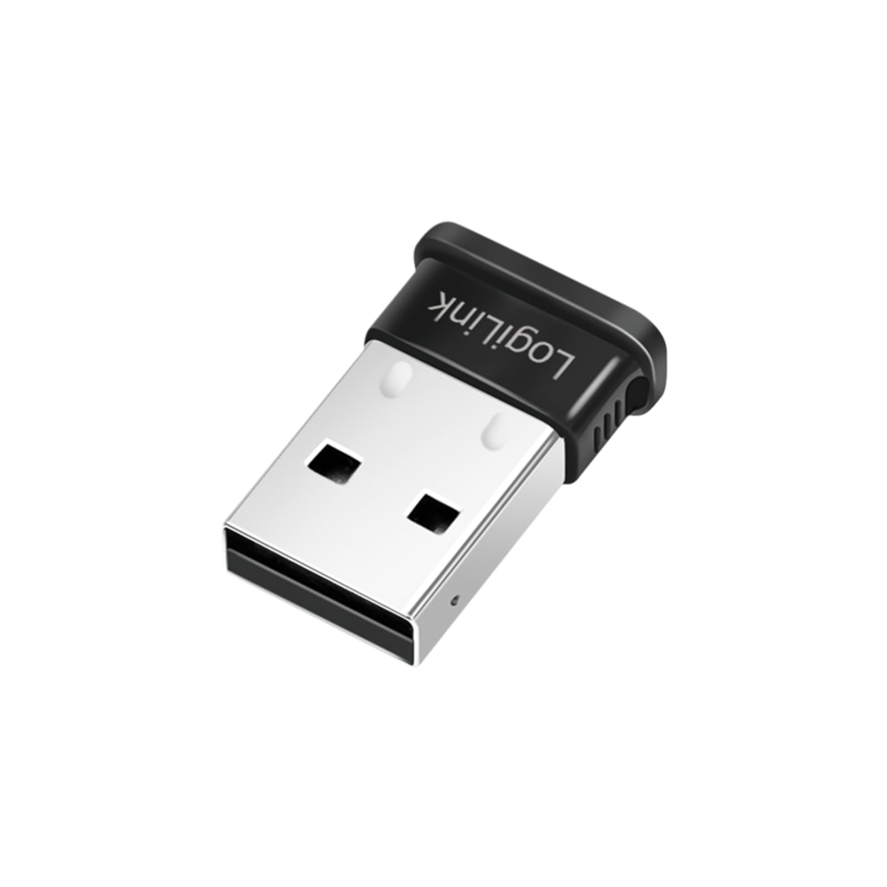 Schwarzer LogiLink USB-Adapter. Weißer Hintergrund.