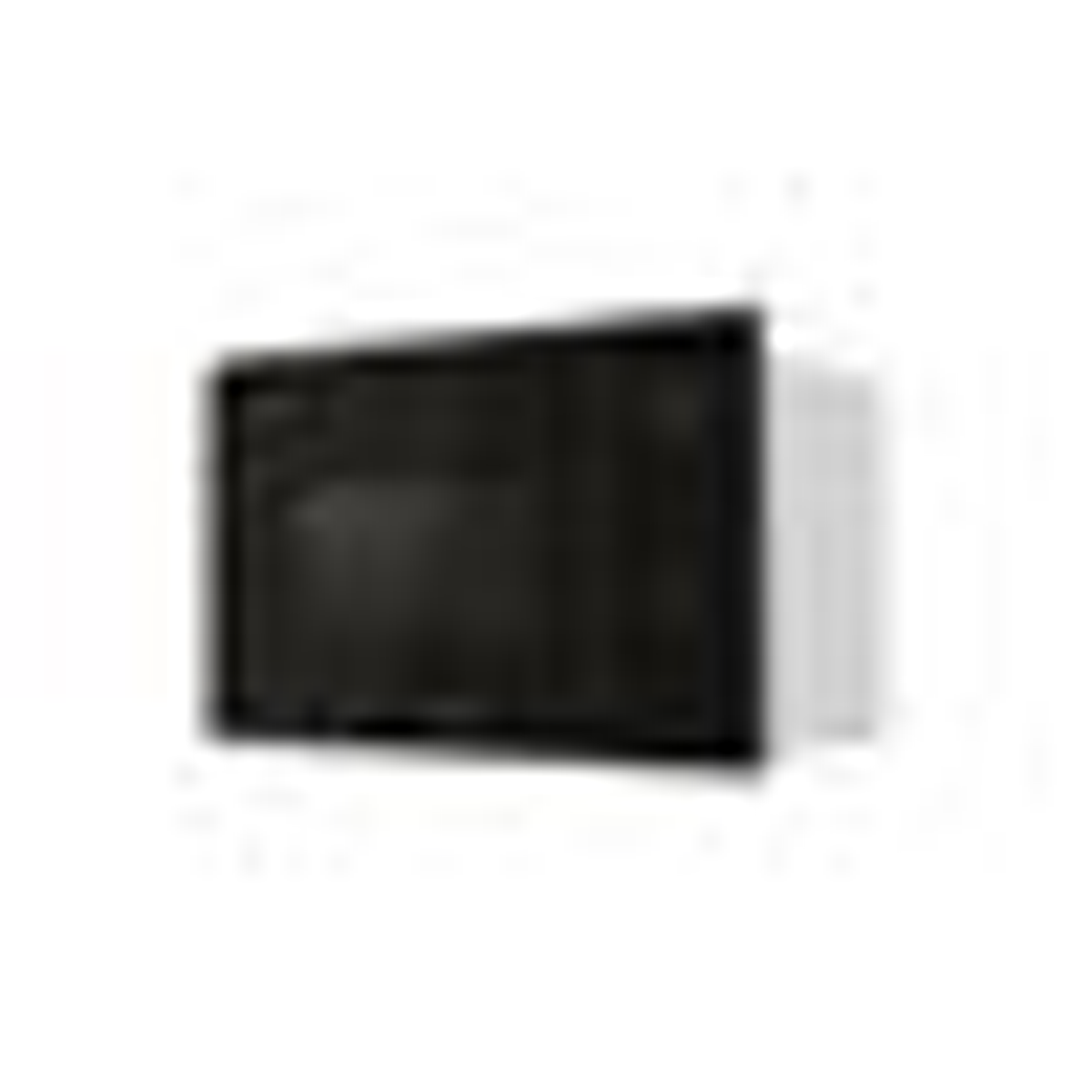 Czarna kuchenka mikrofalowa, czarna ramka i białe tło.