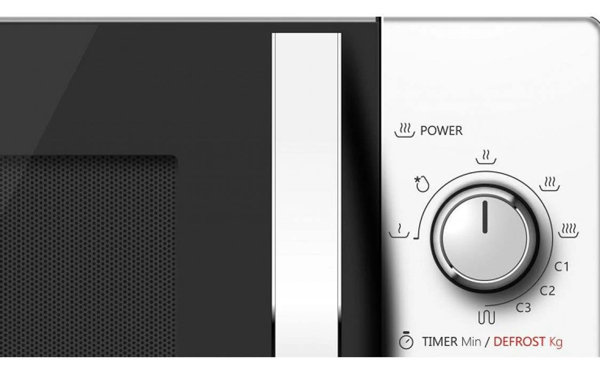 Gros plan sur le panneau de commande du micro-ondes avec minuterie et réglages.