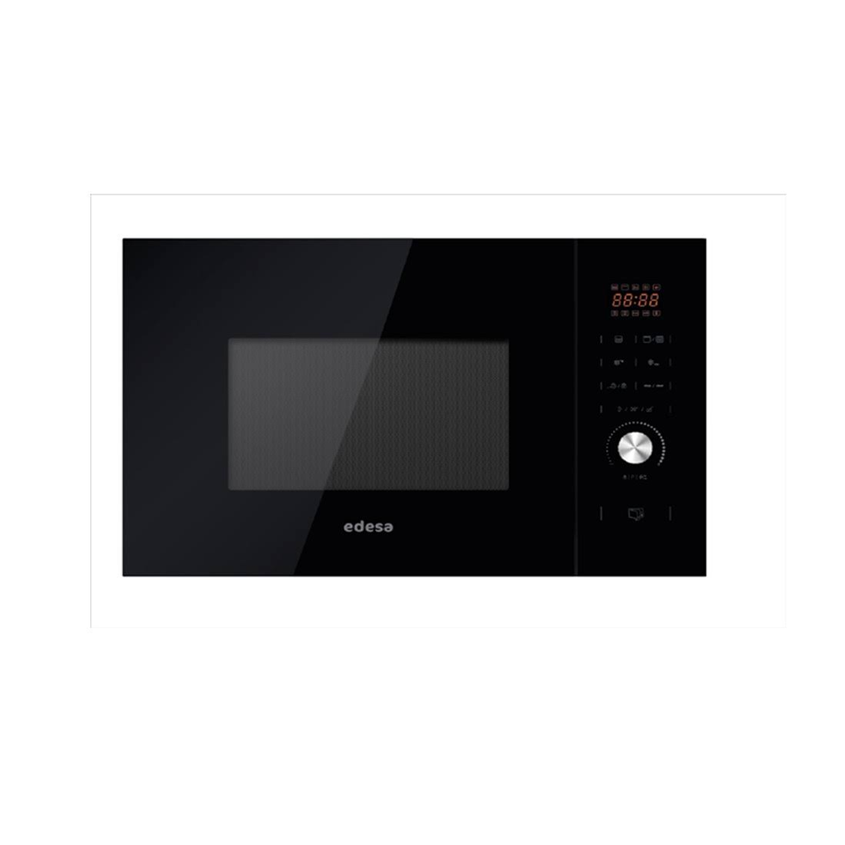 Czarna kuchenka mikrofalowa z wyświetlaczem cyfrowym i panelem sterowania.