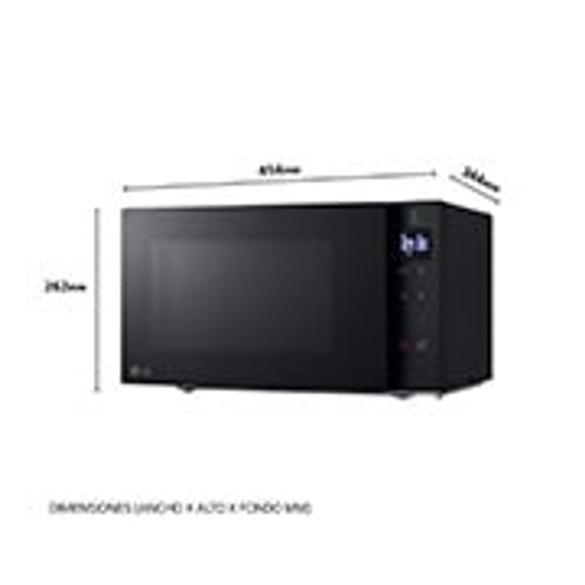 Czarna kuchenka mikrofalowa o wymiarach: 515 mm szerokości, 344 mm wysokości, 292 mm głębokości.