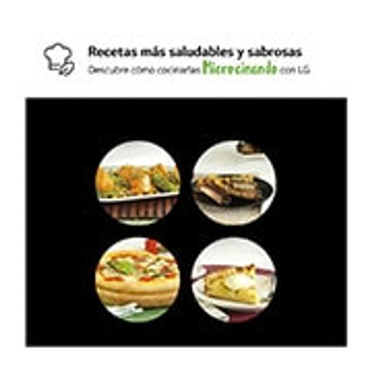 Cztery okrągłe talerze z jedzeniem na czarnym tle. Tekst powyżej.