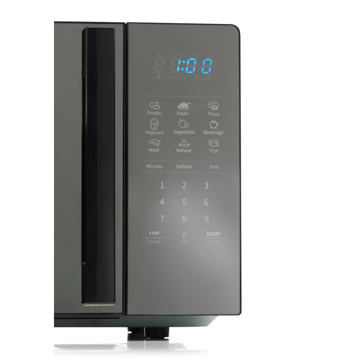 Czarna frytkownica na białym tle, z wyświetlaczem cyfrowym i przyciskami sterowania.