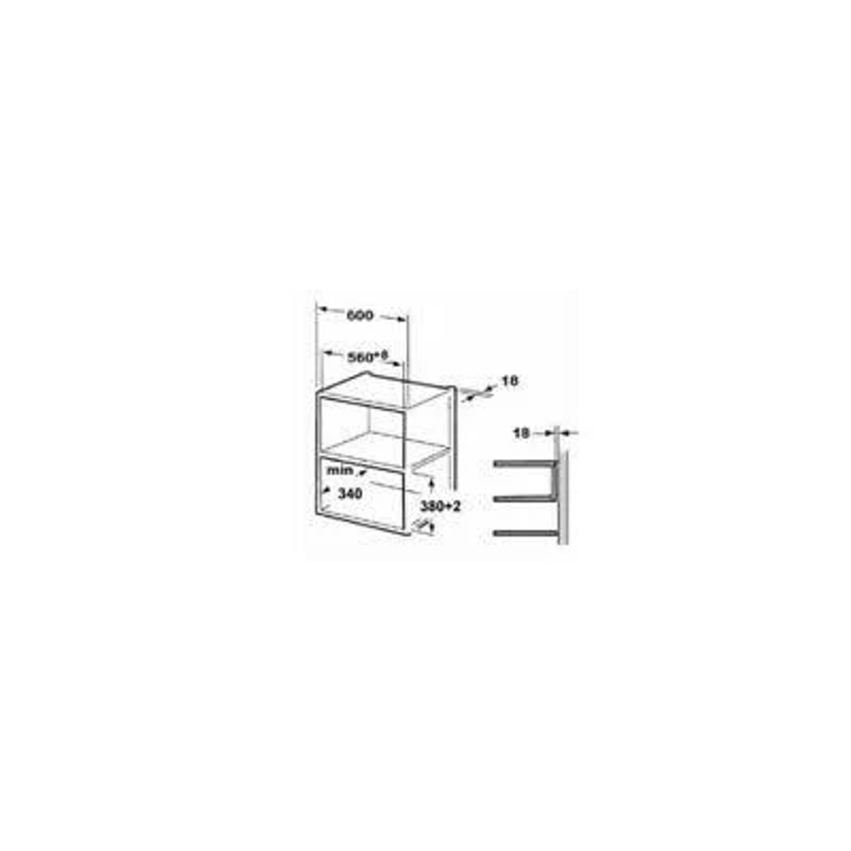 Dibujo técnico de un gabinete con dimensiones para instalación.