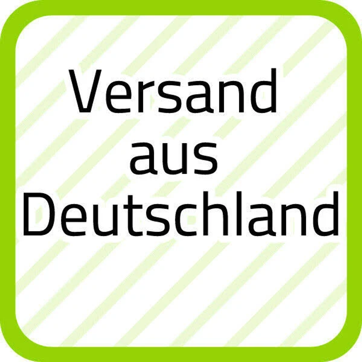 Zielona kwadratowa naklejka z tekstem 'Versand aus Deutschland'.
