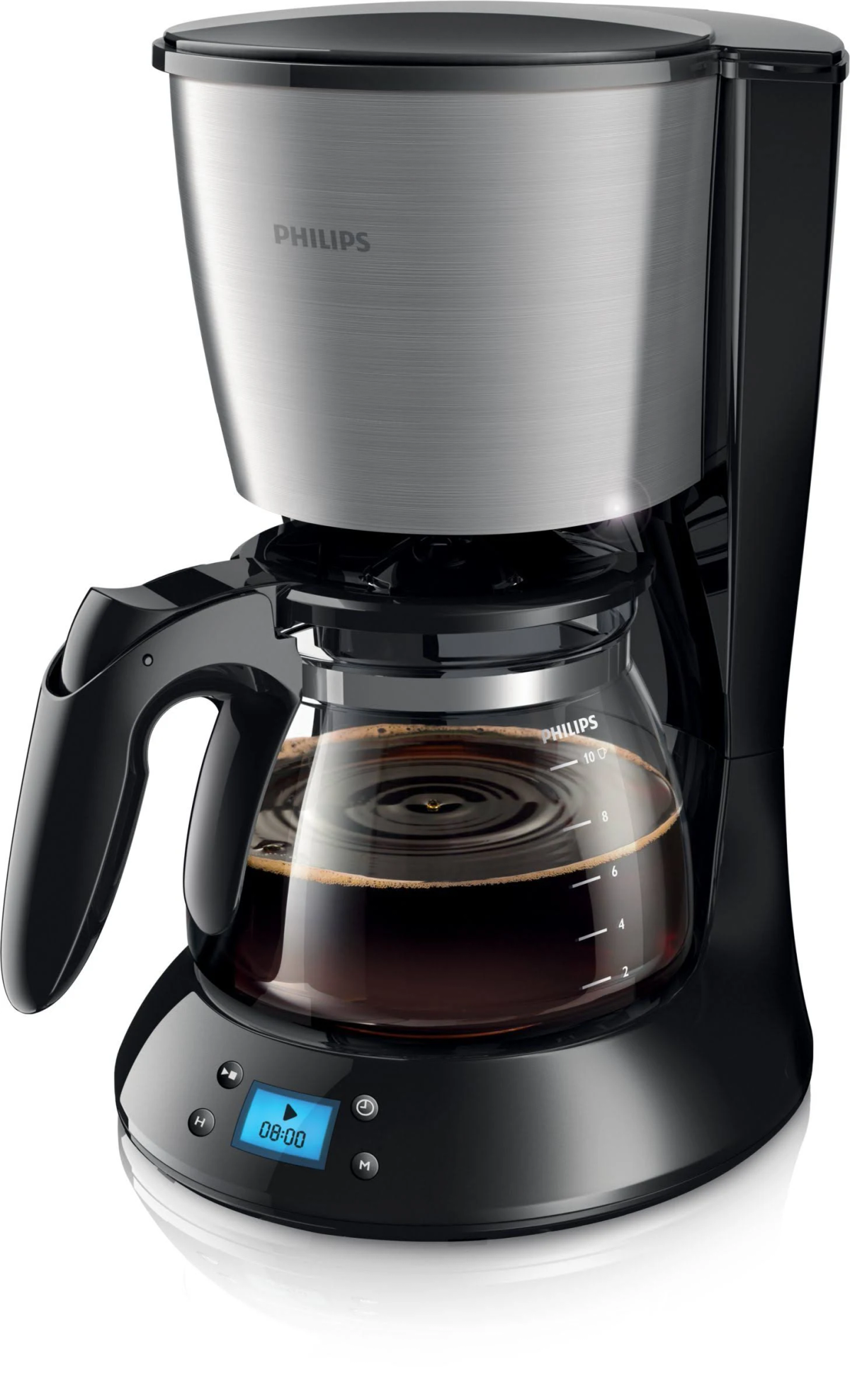 Cafetera negra y plateada con café.