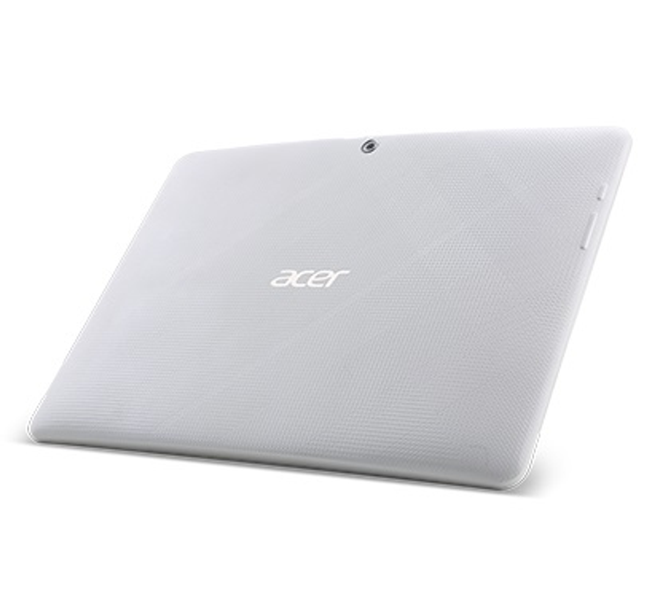 Weißes Acer-Tablet, Rückansicht. Mit Kamera und Acer-Branding.