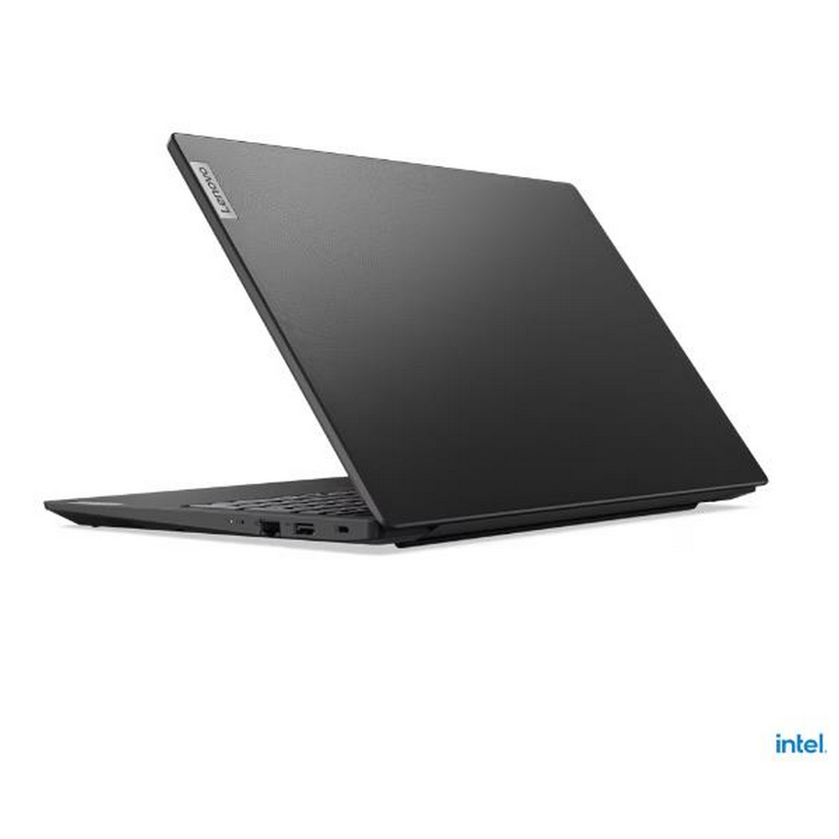 Un laptop Lenovo nero. Il laptop è chiuso e angolato lontano dalla fotocamera.