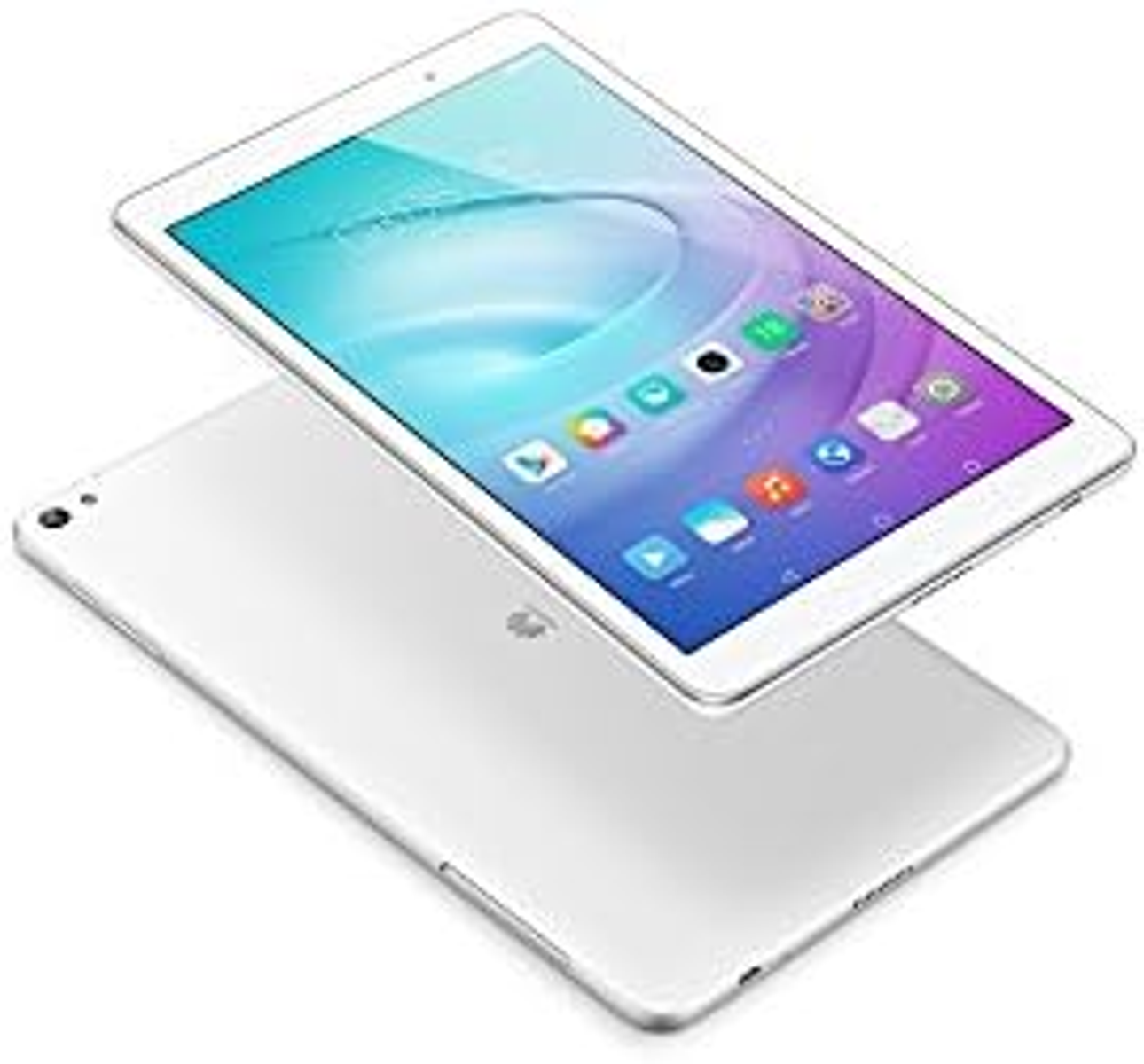 Tablet mit weißem Rahmen, zeigt Apps auf dem Bildschirm. Ein weiteres Tablet darunter. Weißer Hintergrund.