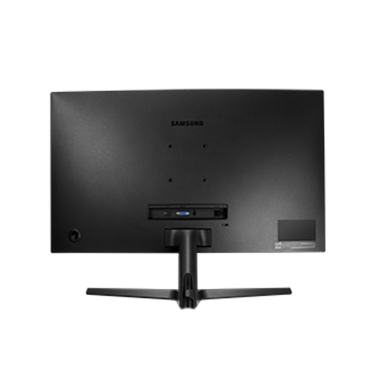 Vista posteriore del monitor, nero con connettori e supporto.