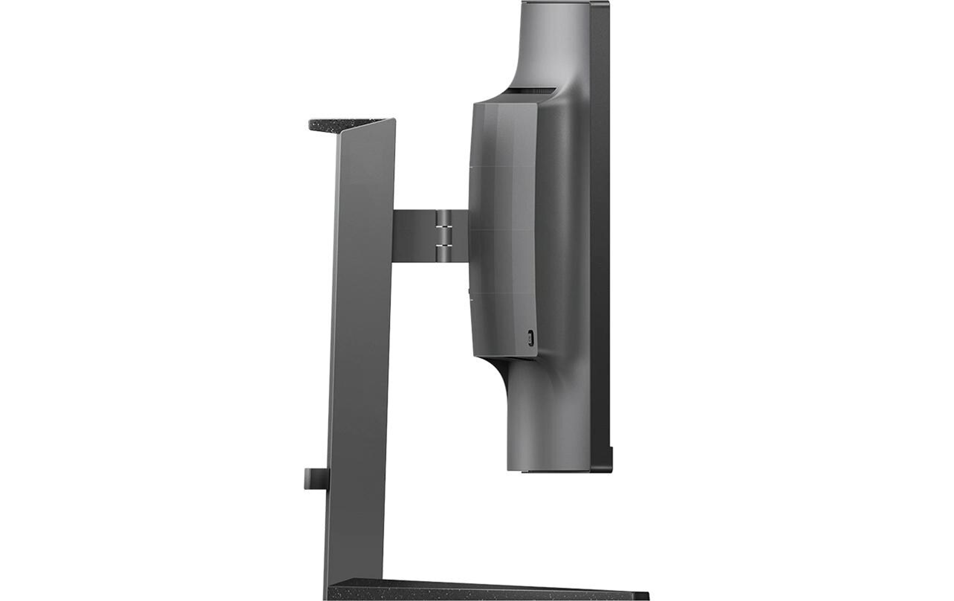 Widok z boku czarnego monitora z podstawą.