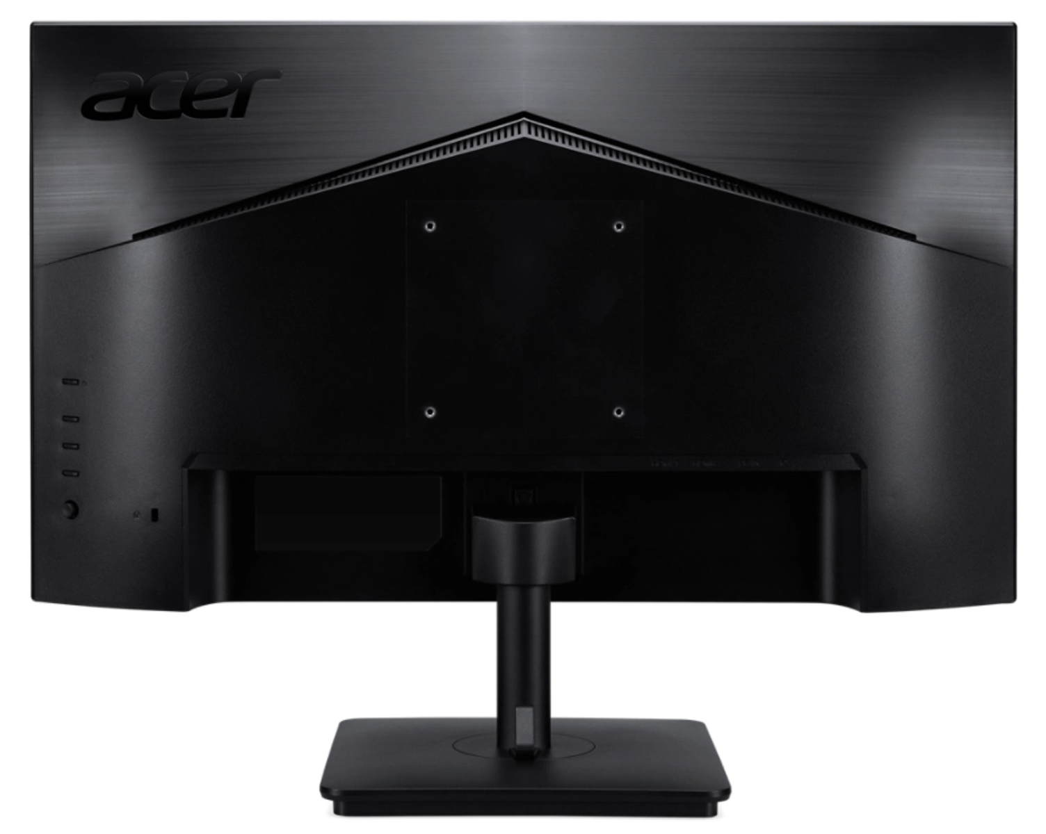 Widok z tyłu czarnego monitora Acer na białym tle.