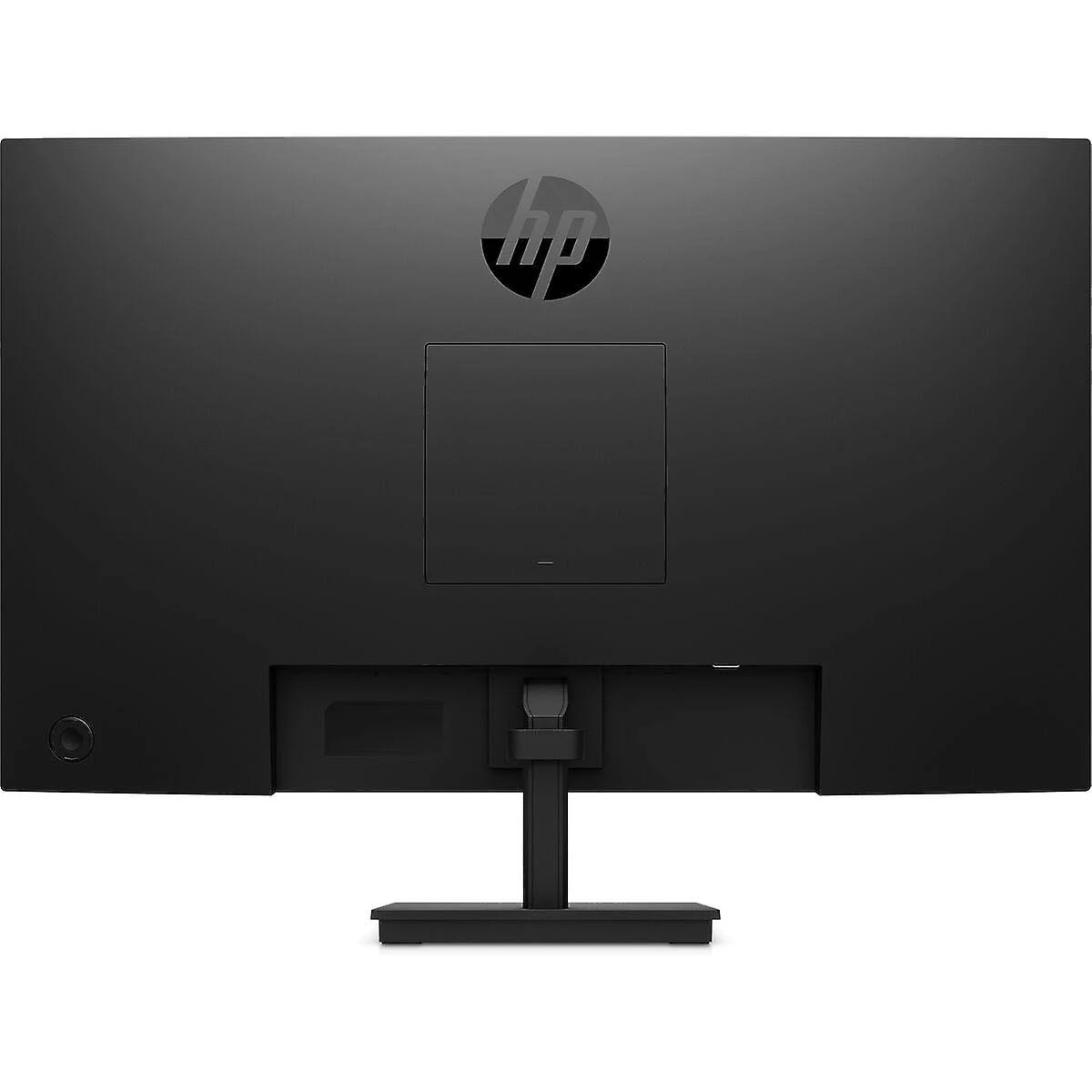 Retro di un monitor nero con logo HP e supporto.