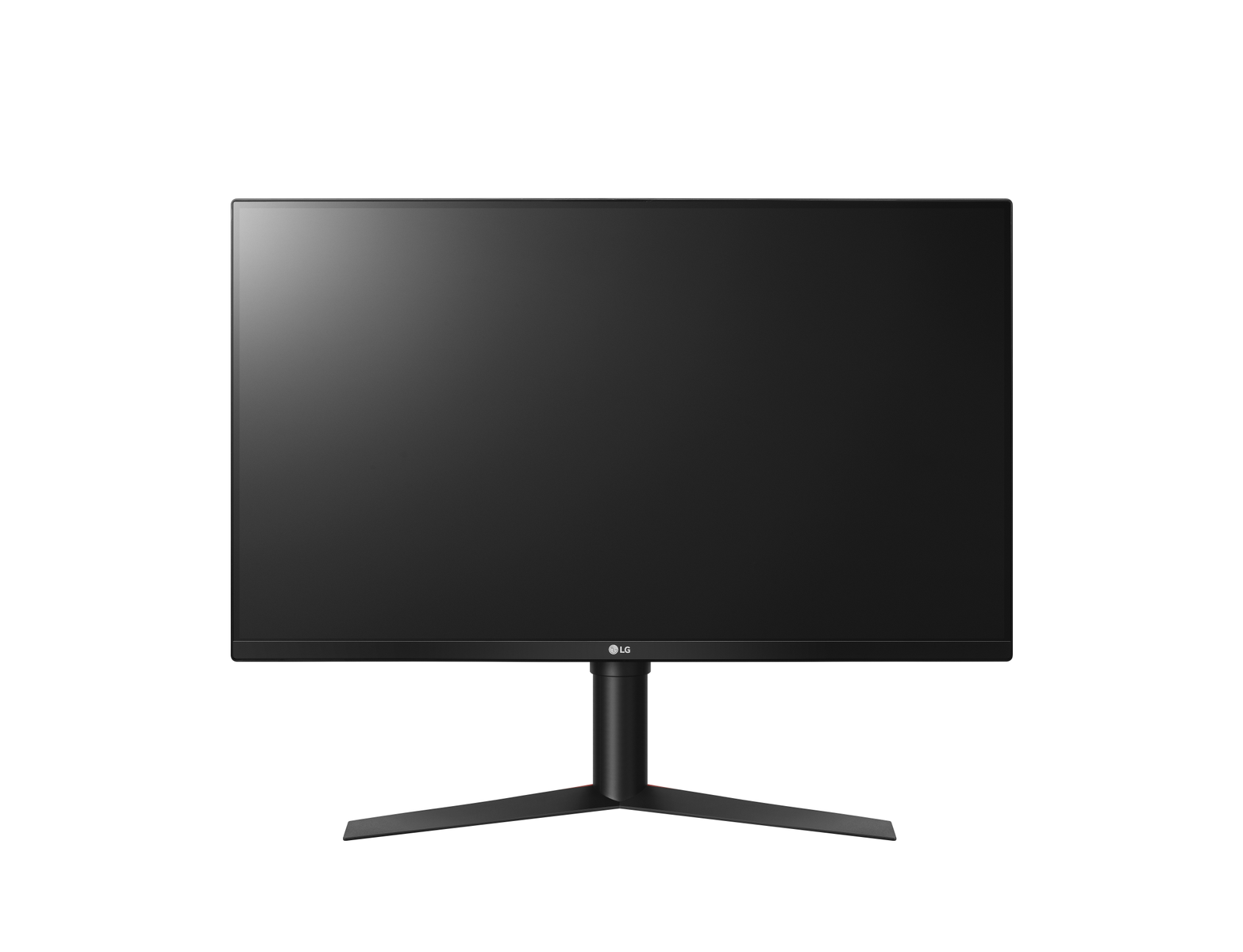Monitor LG negro sobre soporte negro, aislado en blanco.