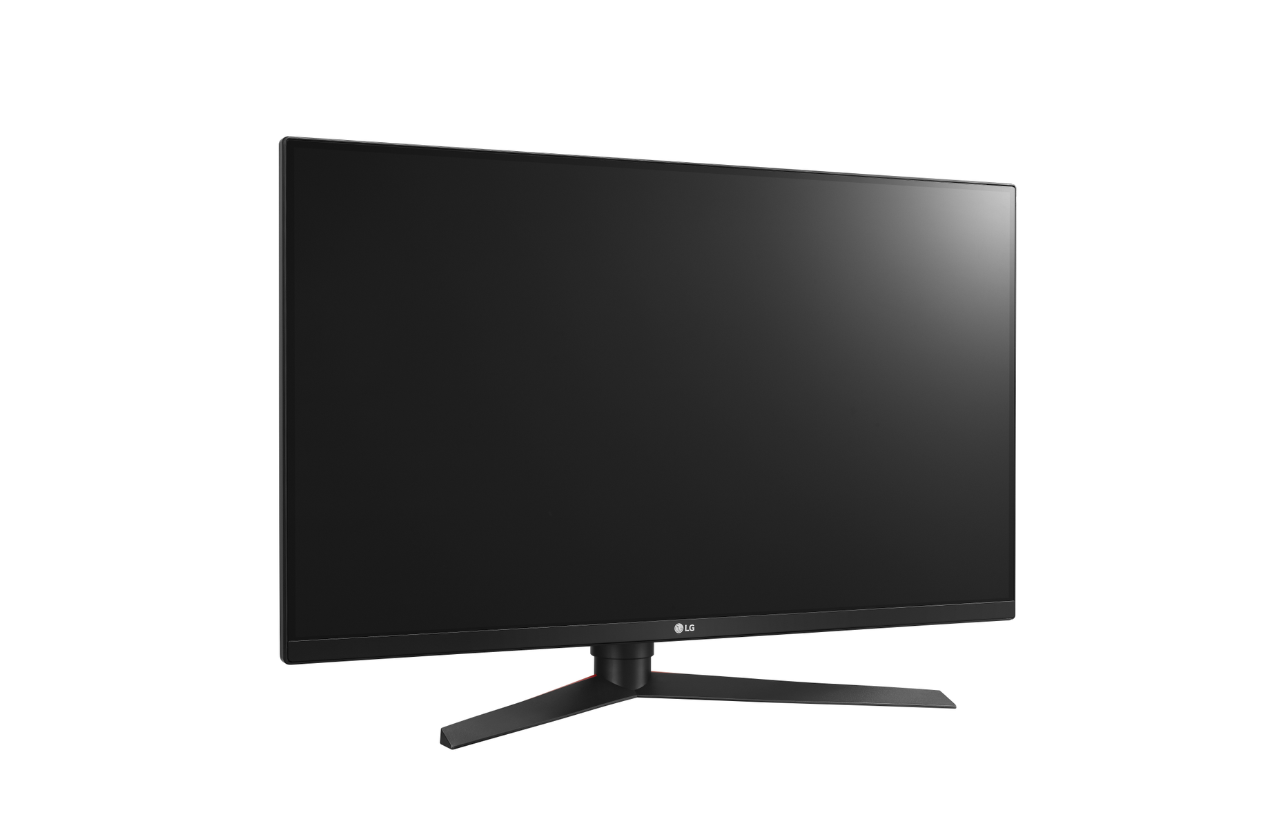 Monitor LG negro sobre un soporte, mostrando una pantalla negra.