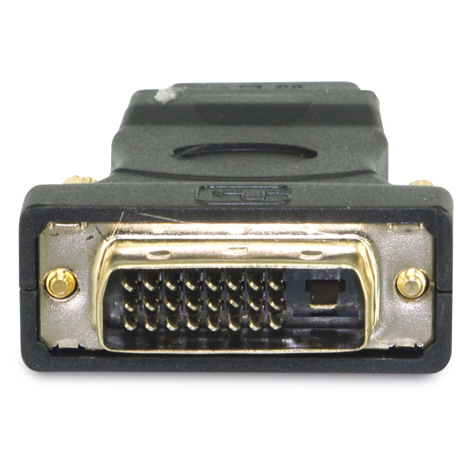 Schwarz-goldener DVI-zu-VGA-Adapter, Nahaufnahme.