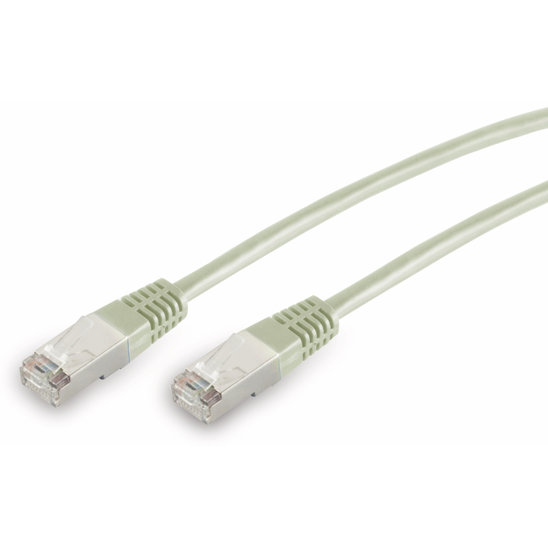 Dwa jasnozielone kable Ethernet z wtyczkami na białym tle.