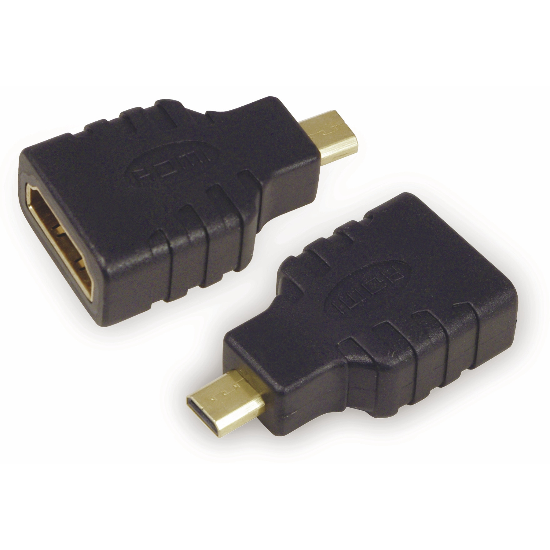 Zwei schwarze HDMI-zu-Mini-HDMI-Adapter auf weißem Hintergrund.