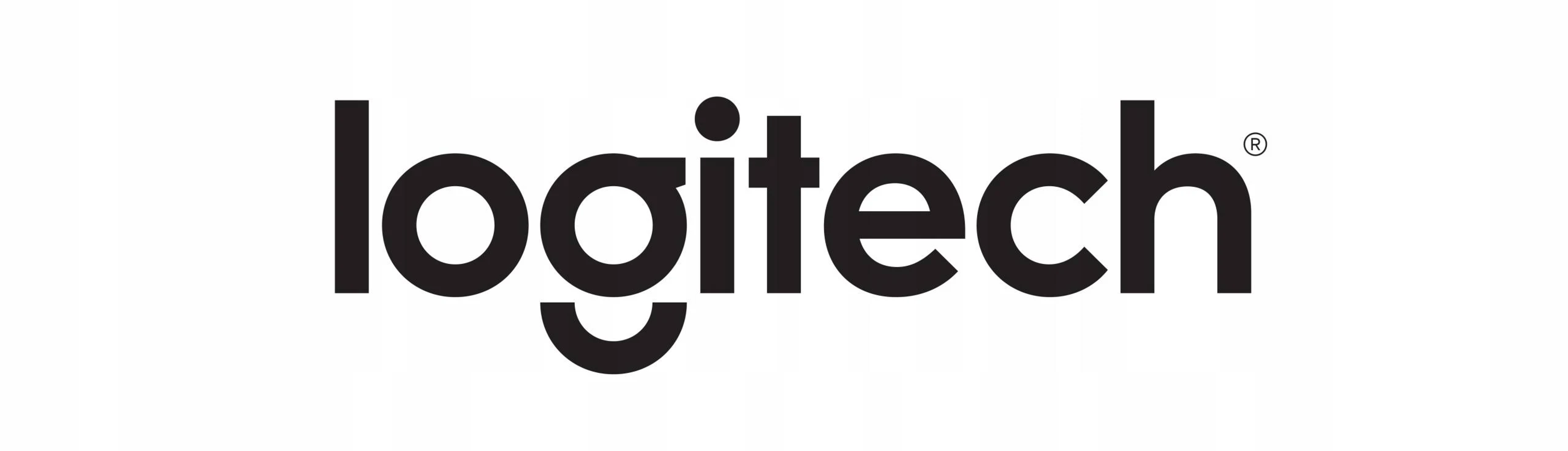 Logo Logitech in nero, su sfondo bianco.