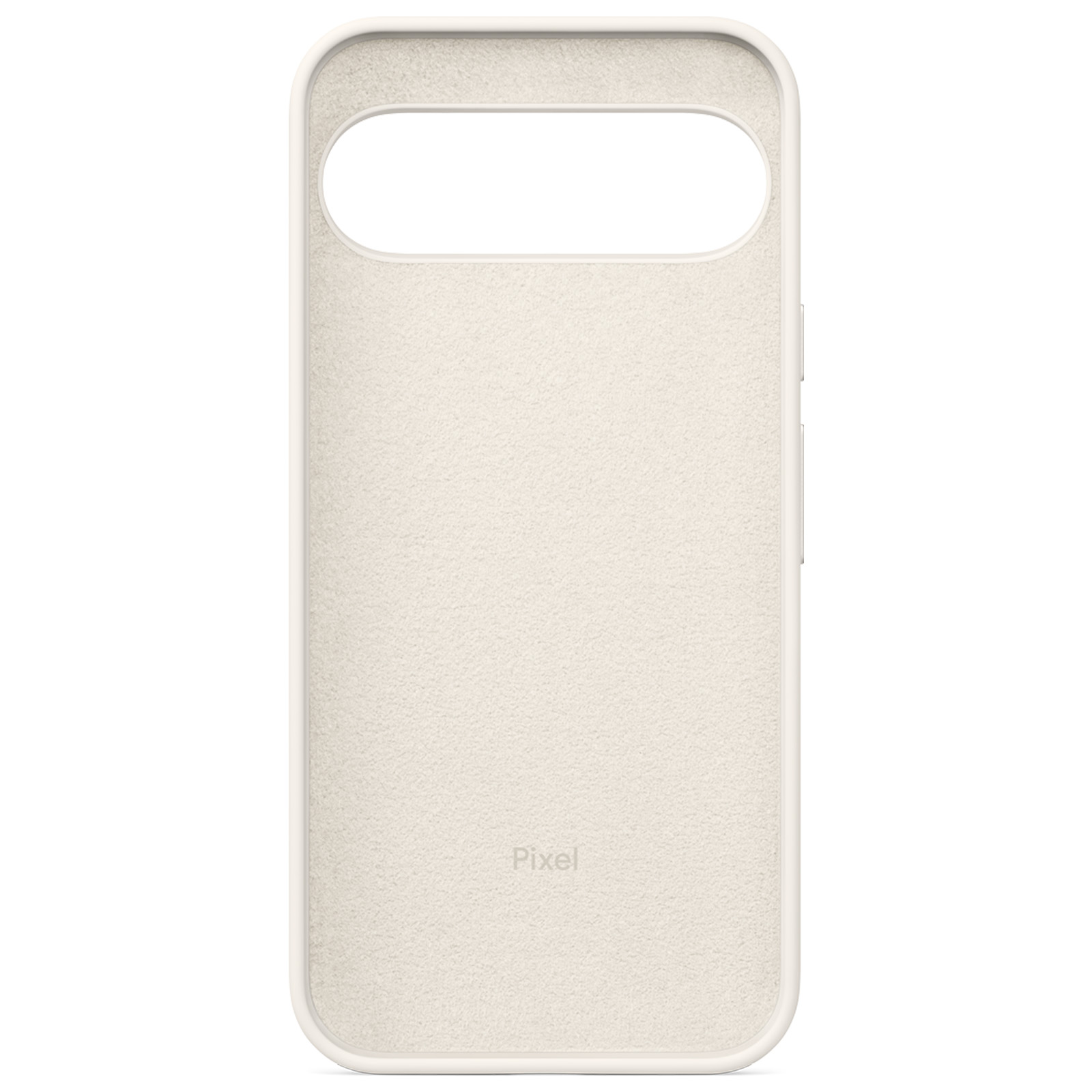 Una funda de teléfono Pixel color crema con el logotipo de Pixel, sobre fondo blanco.