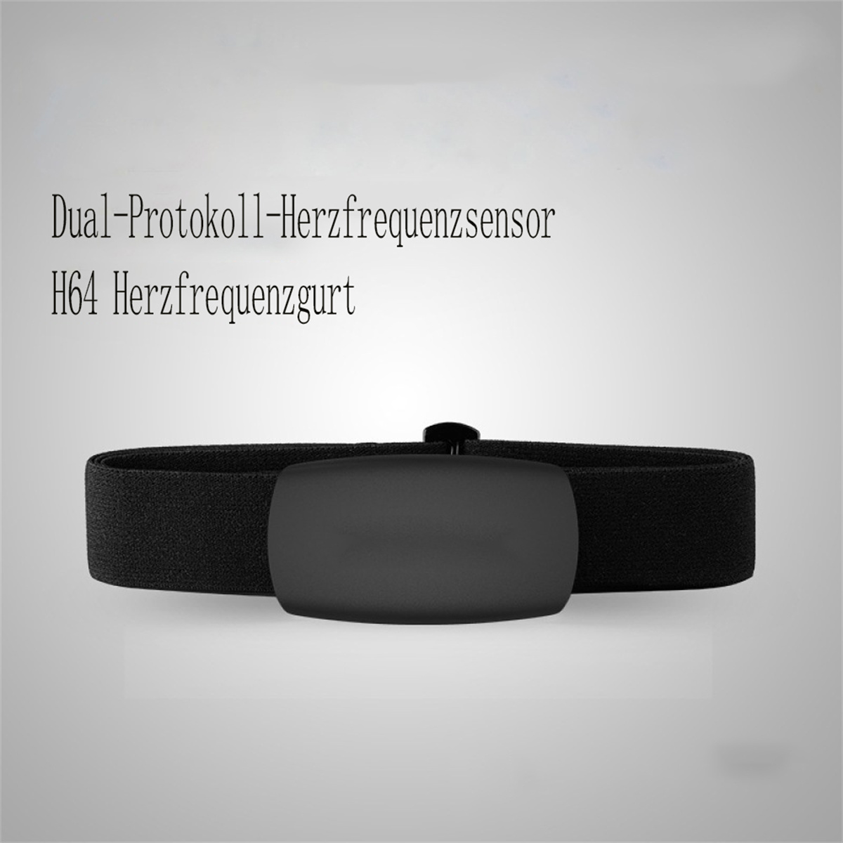 Schwarzer Brustgurt mit einem schwarzen Sensor und Text darüber.