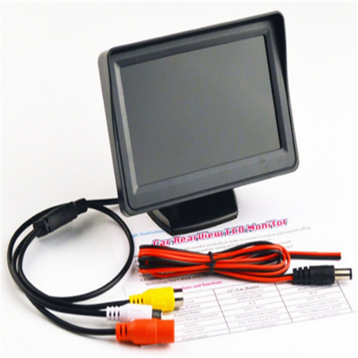 Ein kleiner LCD-Monitor mit Kabeln und Anschlüssen.