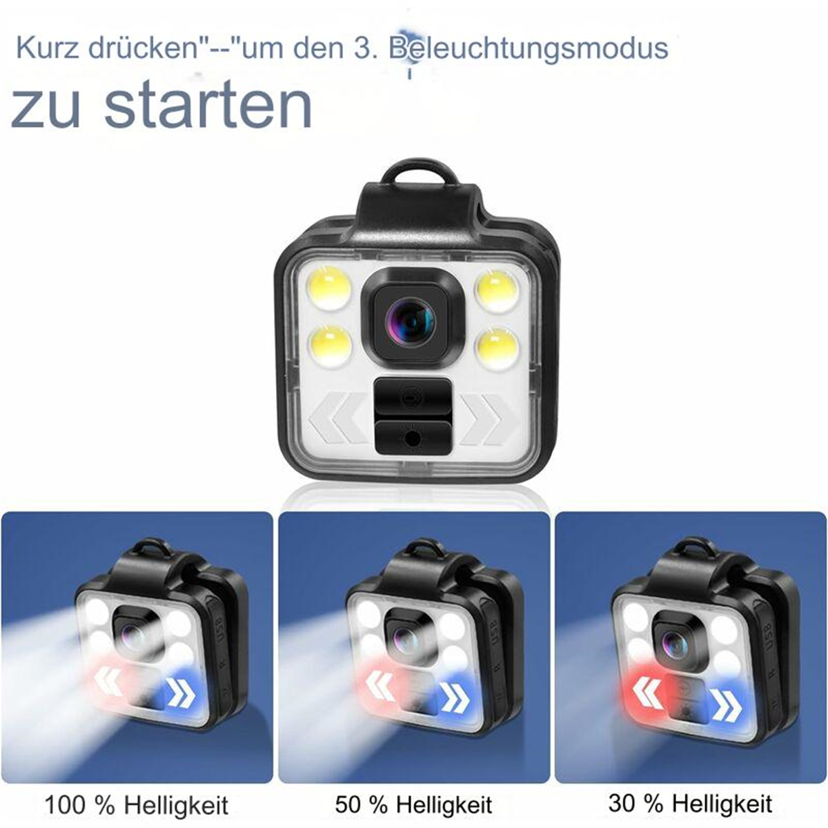 Ein quadratisches LED-Licht mit drei verschiedenen Lichtmodi.