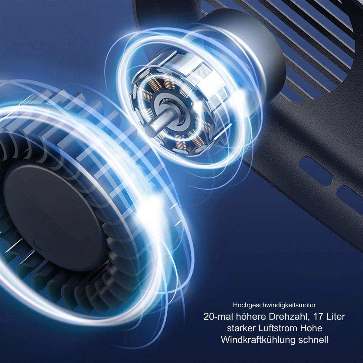 Nahaufnahme eines Motors mit blauen Lichtspuren. Text in Deutsch hebt hohe Geschwindigkeit und Luftstrom hervor.