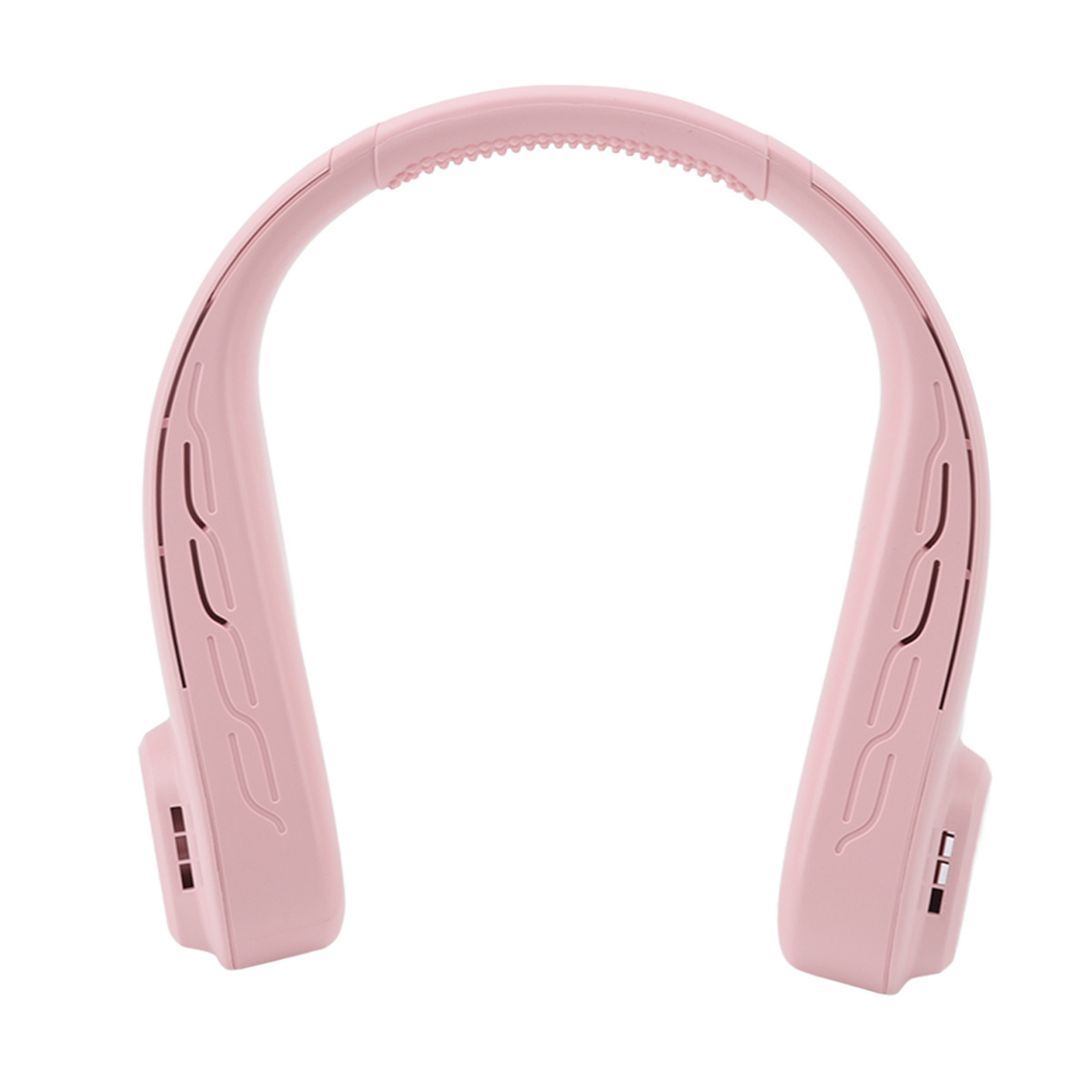 Ein rosa Nackenventilator in U-Form ist von vorne zu sehen.