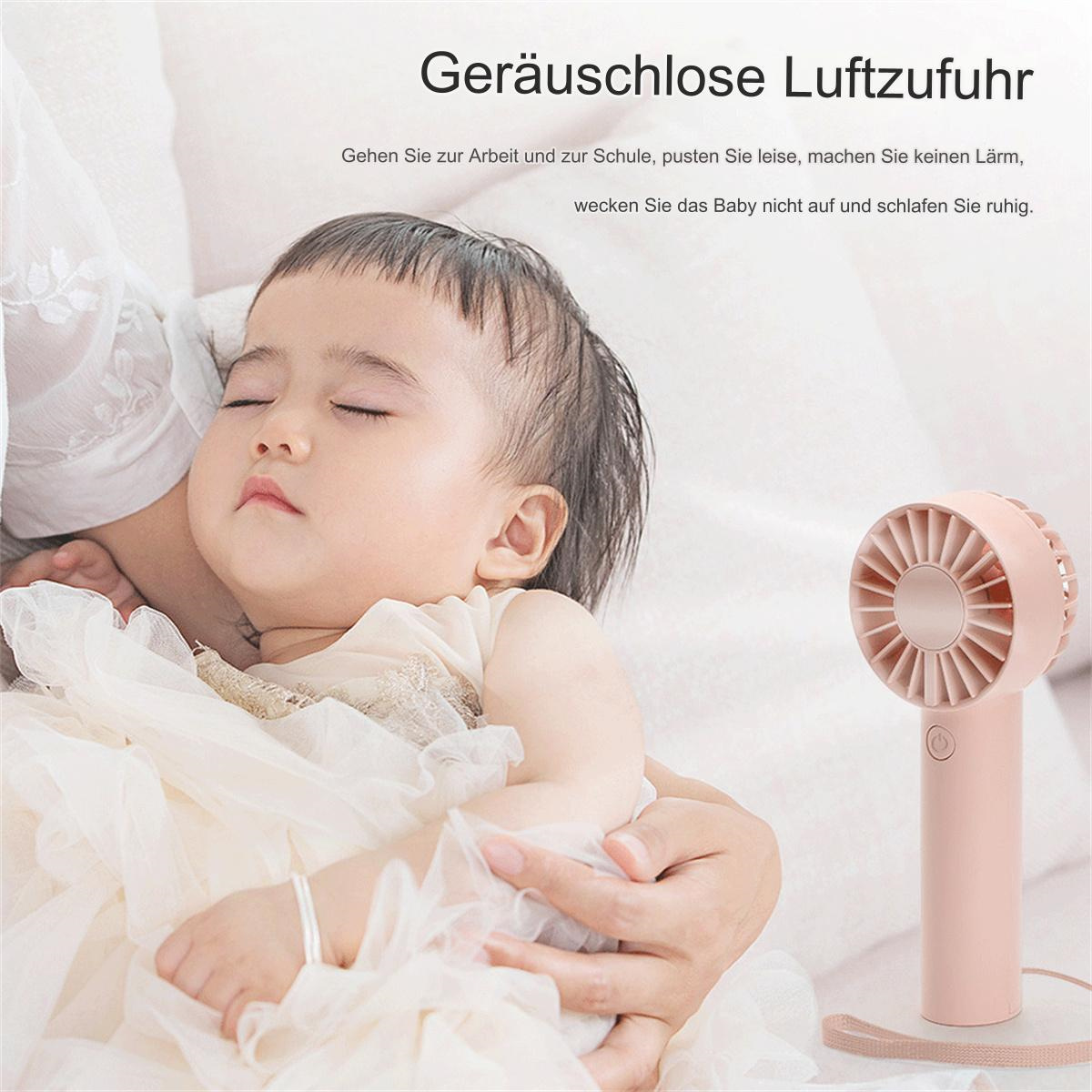 Ein friedlich schlafendes Baby mit einem rosa Ventilator in der Nähe.
