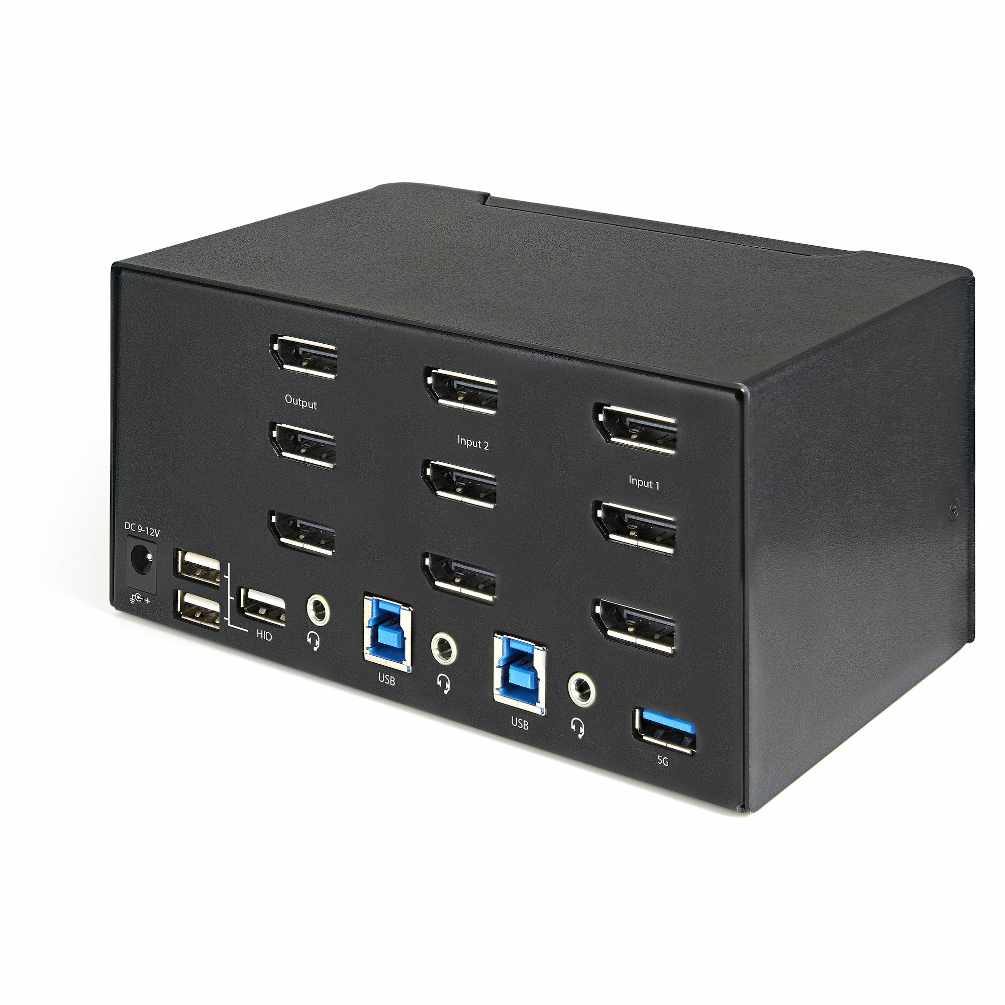 Ein schwarzer Netgear ProSafe Switch mit mehreren Ethernet-Ports und Anzeigen.