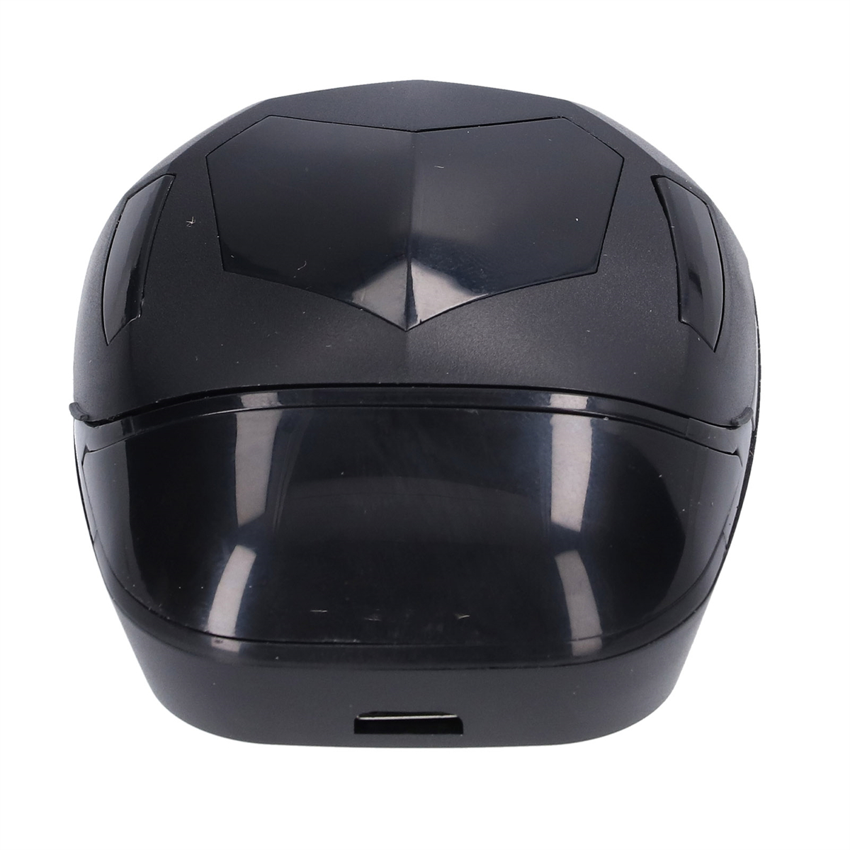 Ein schwarzes Gerät, möglicherweise ein Ladegerät oder ein Bluetooth-Empfänger, mit elegantem Design.