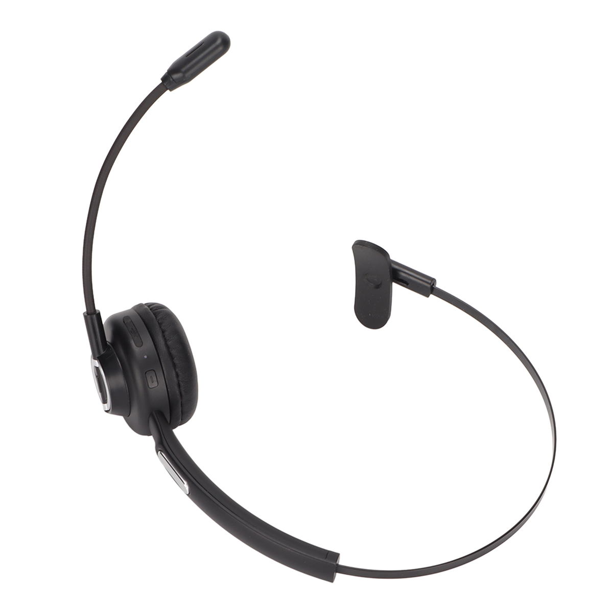 Ein kabelloses Headset mit langem Mikrofonarm und gebogenem Kopfbügel.