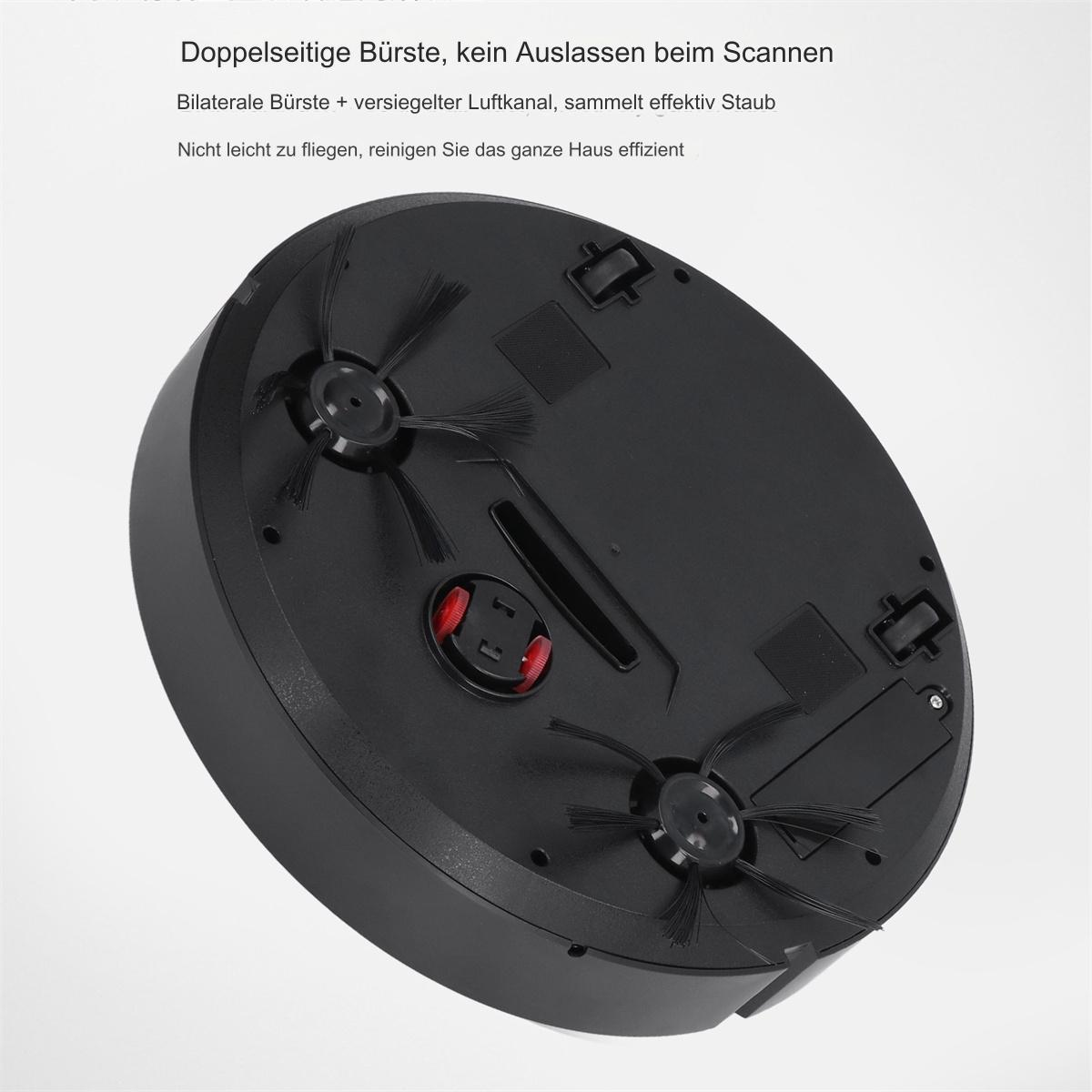Unterseite eines Roboterstaubsaugers mit Bürsten und Details. Weißer Hintergrund.