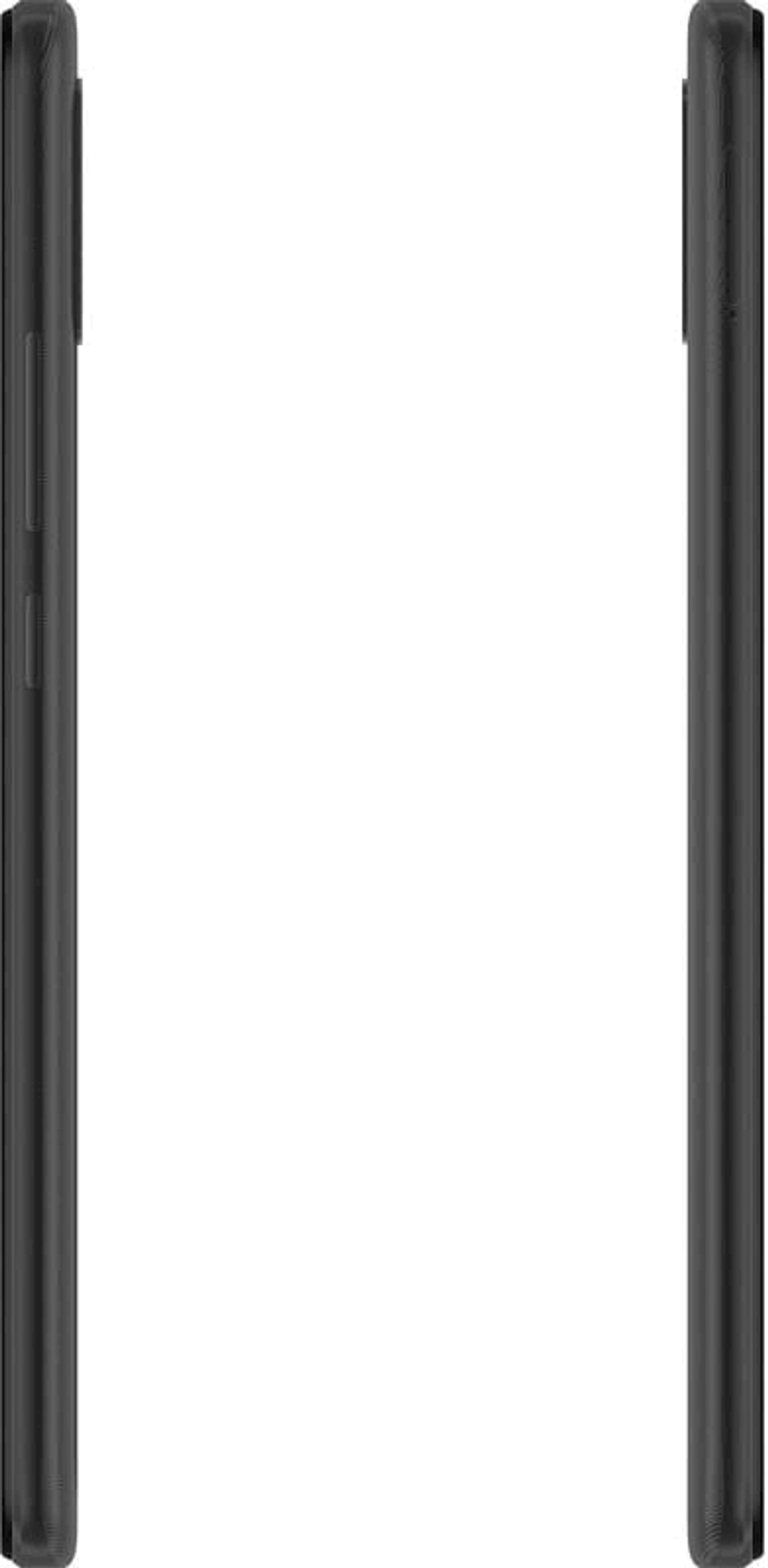 Zwei schwarze Telefone, Seitenprofil. Beide haben Tasten und Kamera.