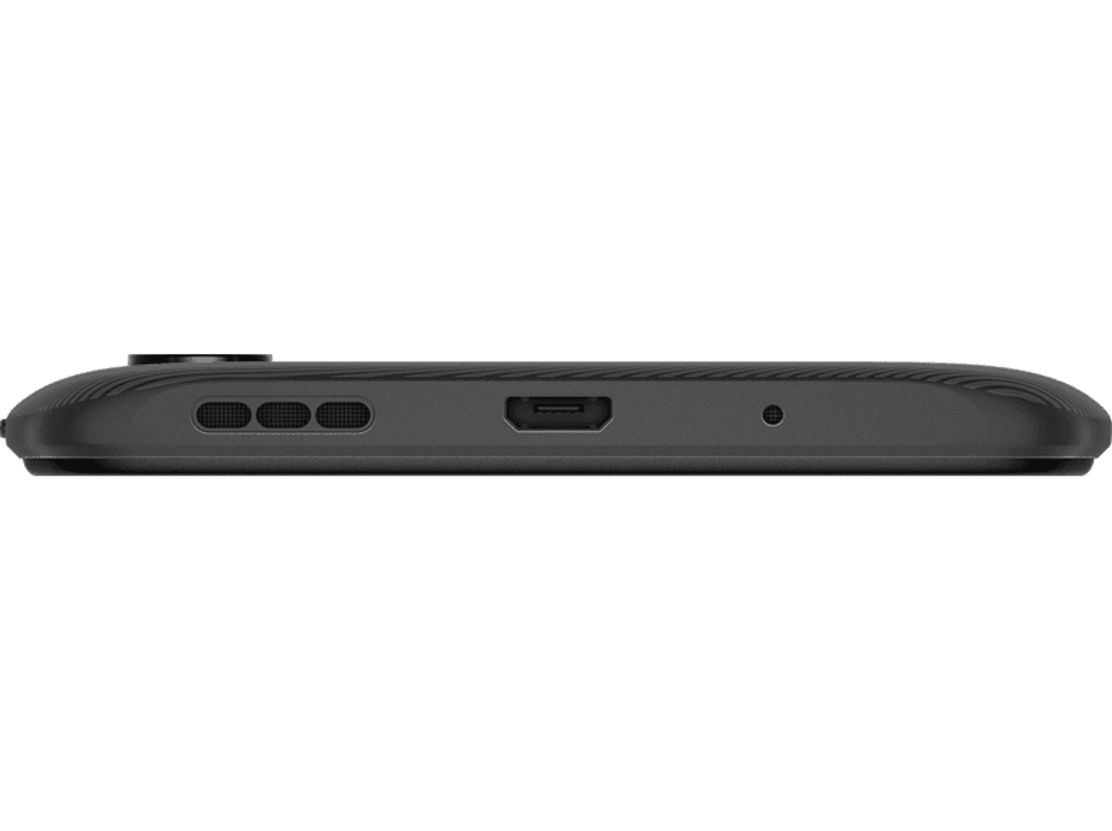 Nahaufnahme eines schwarzen Geräts mit Mikrofon und Ladeanschlüssen.