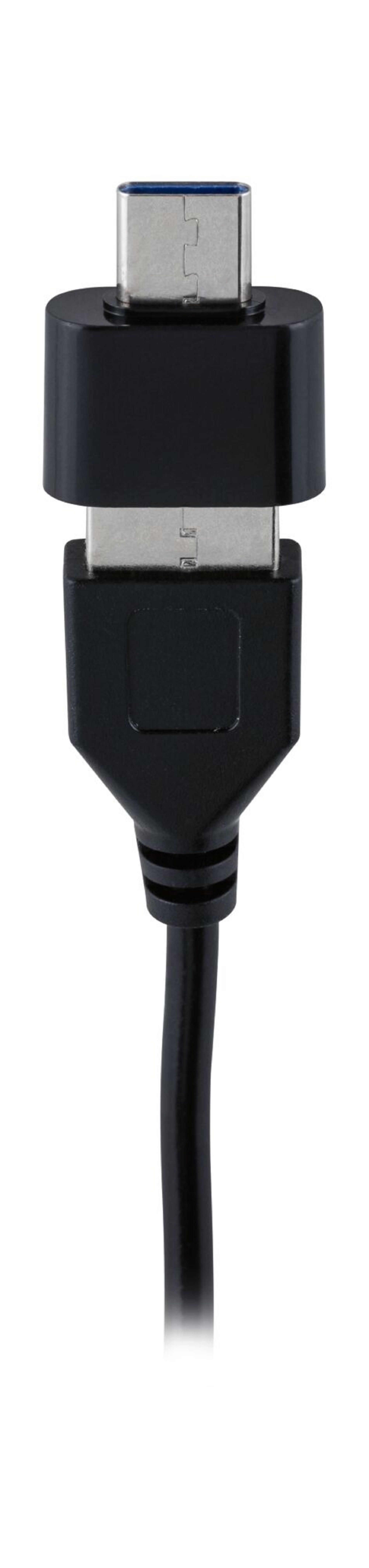 Ein schwarzes USB-C-zu-USB-A-Adapterkabel.