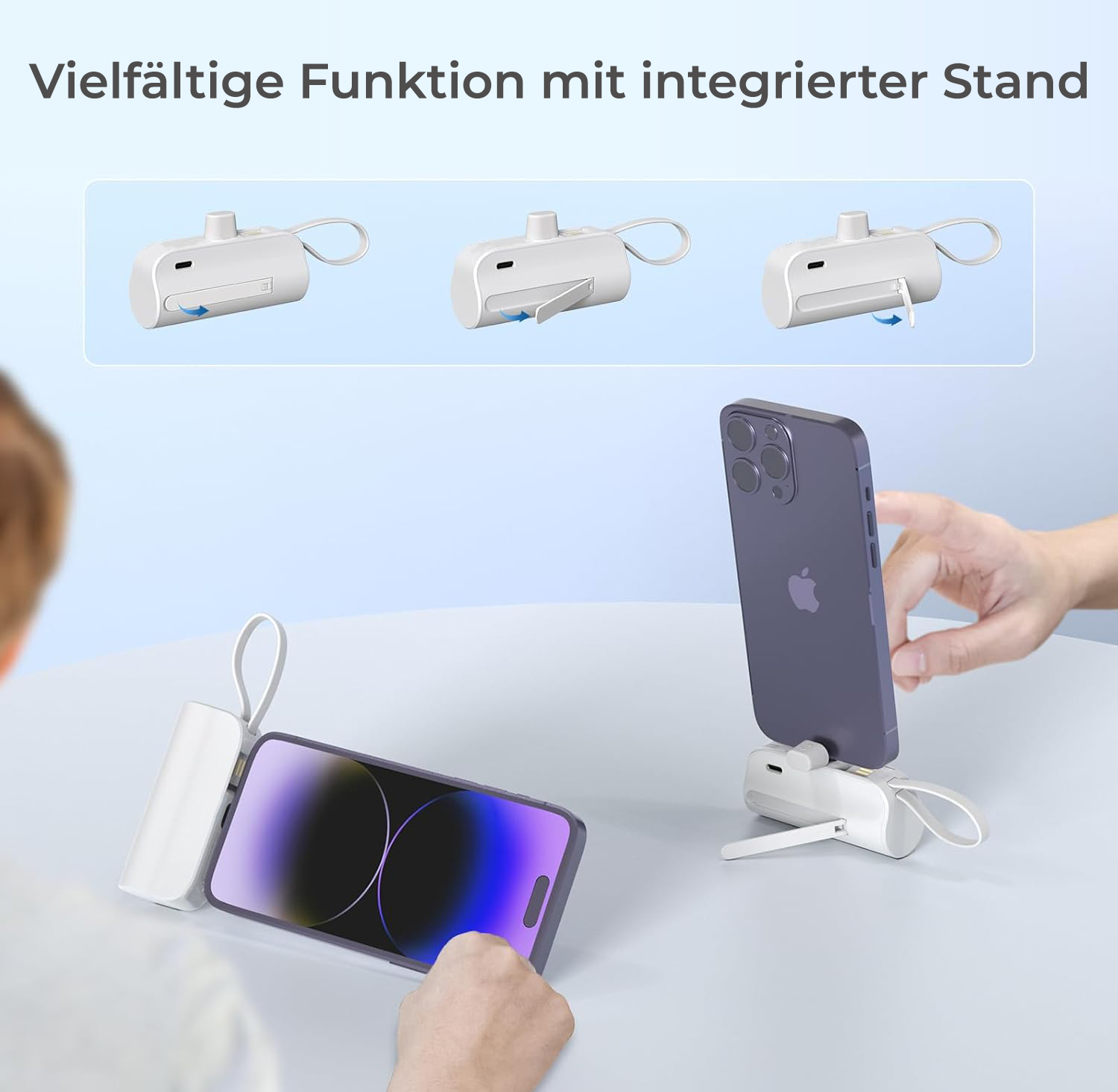 Telefon ve şarj standı, bir kişinin telefonla etkileşimi.