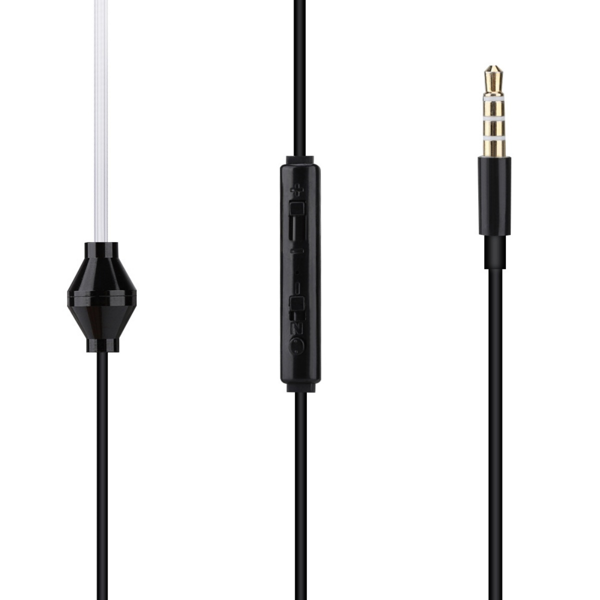 Kopfhörerkabel mit Mikrofonsteuerung und 3,5-mm-Klinke. Schwarz und Weiß.