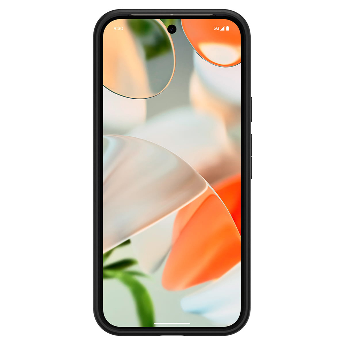 Smartphone con cornice nera che mostra uno sfondo astratto colorato.