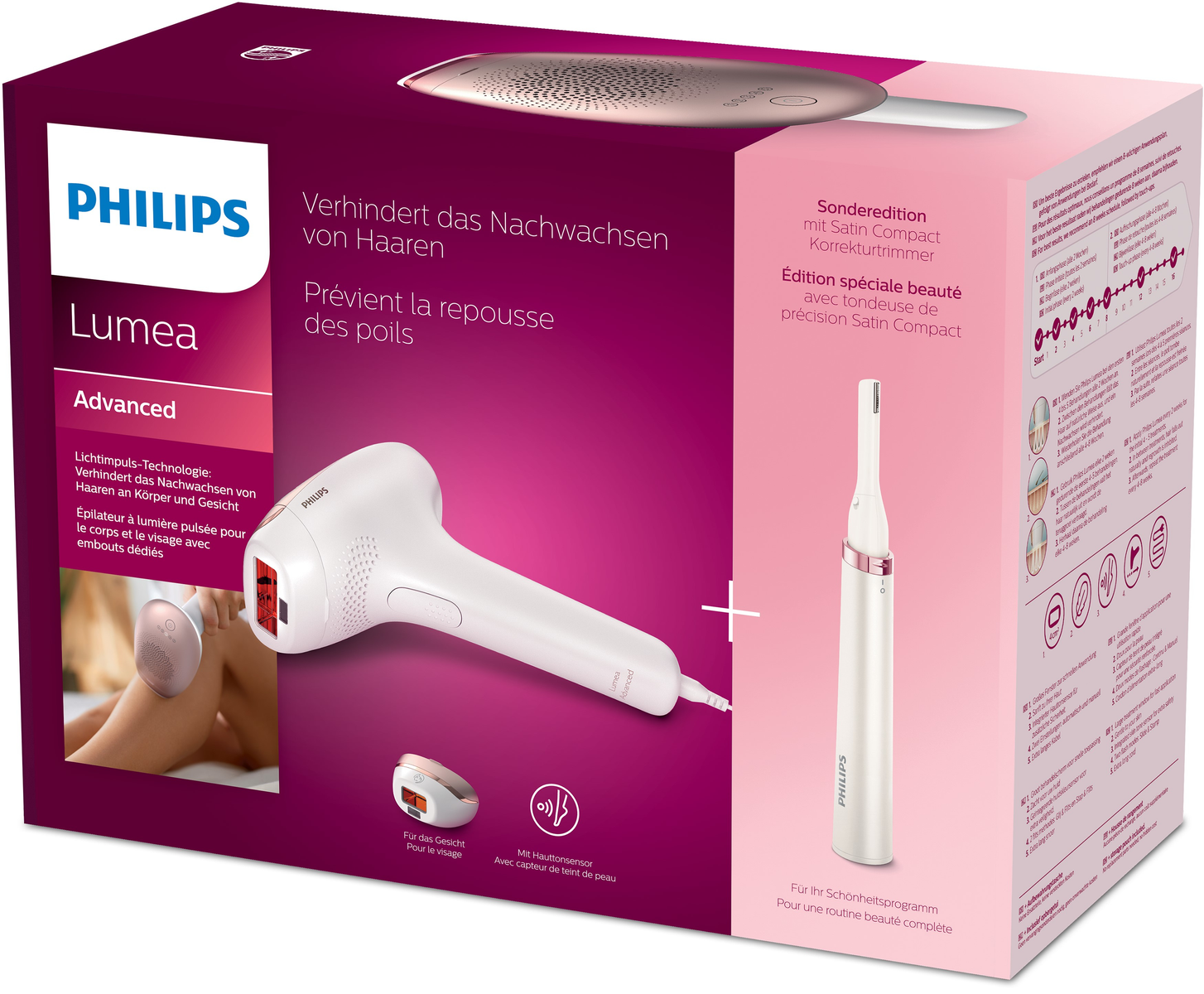 Zapakowane urządzenie do usuwania włosów Philips Lumea i depilator.