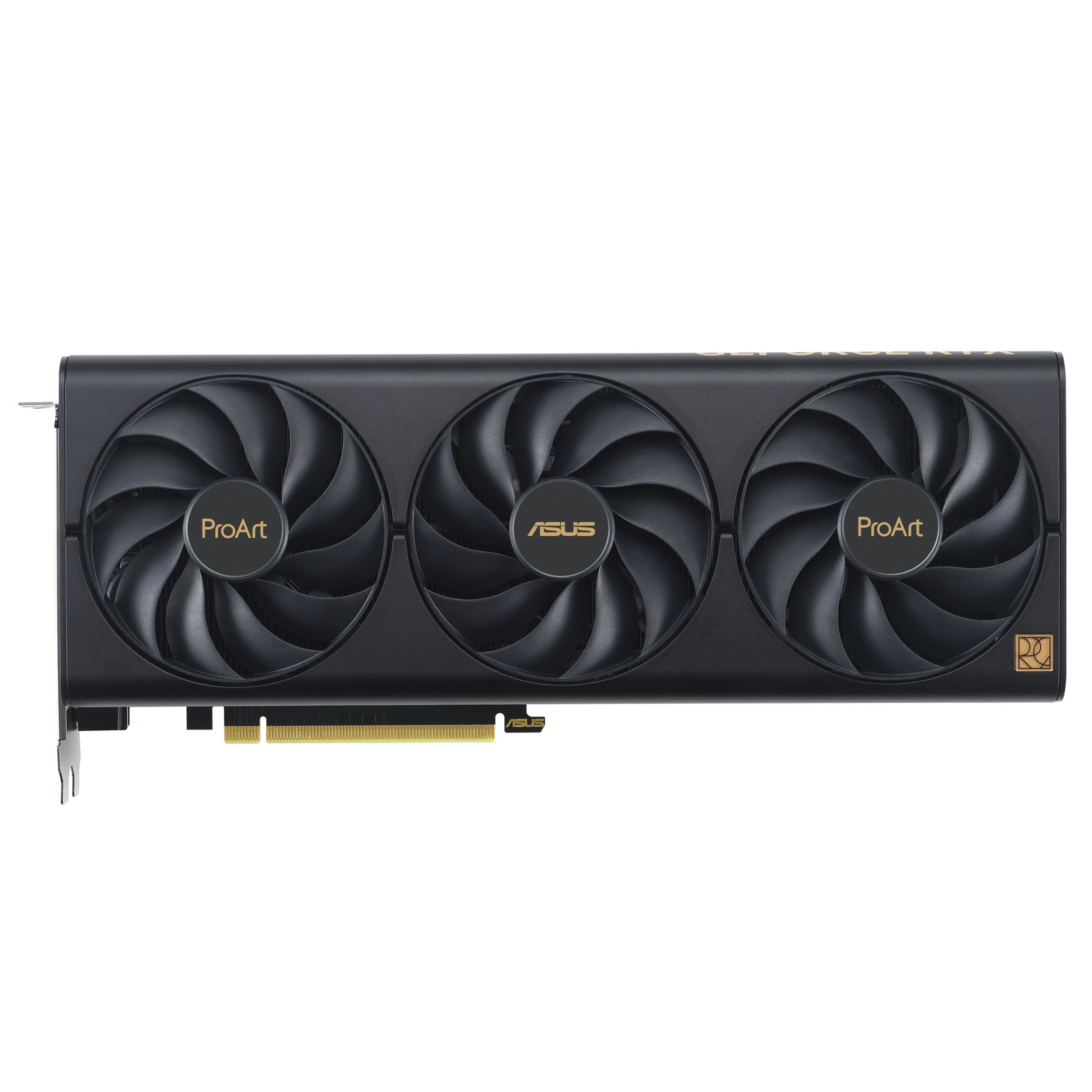 Scheda grafica nera con tre ventole, loghi ASUS e ProArt visibili.