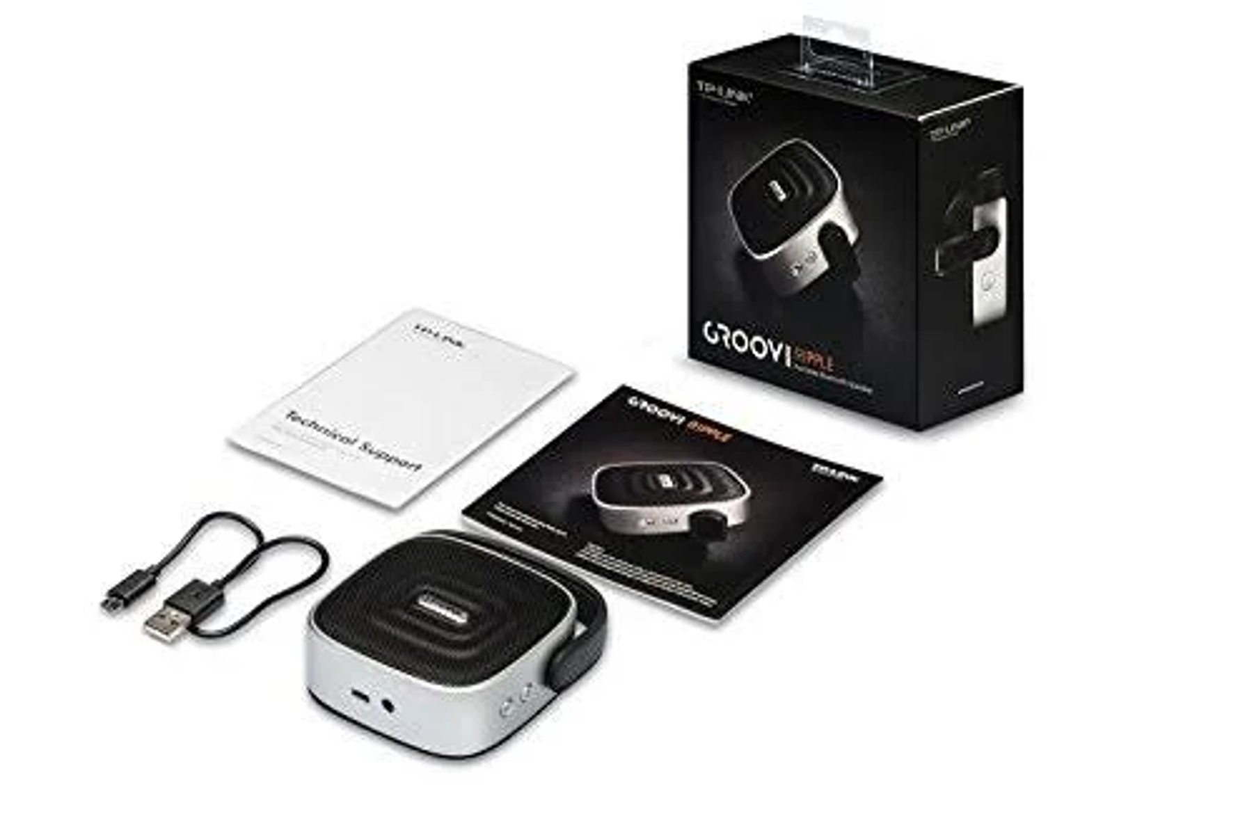 Haut-parleur Bluetooth TP-LINK avec accessoires et emballage.